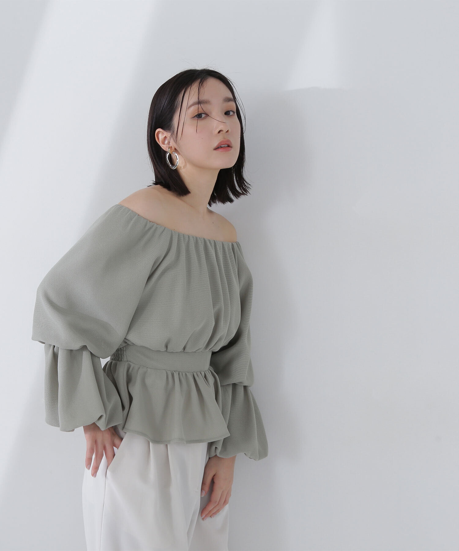  「メッシュペプラムギャザーブラウス」|シャツ・ブラウス|