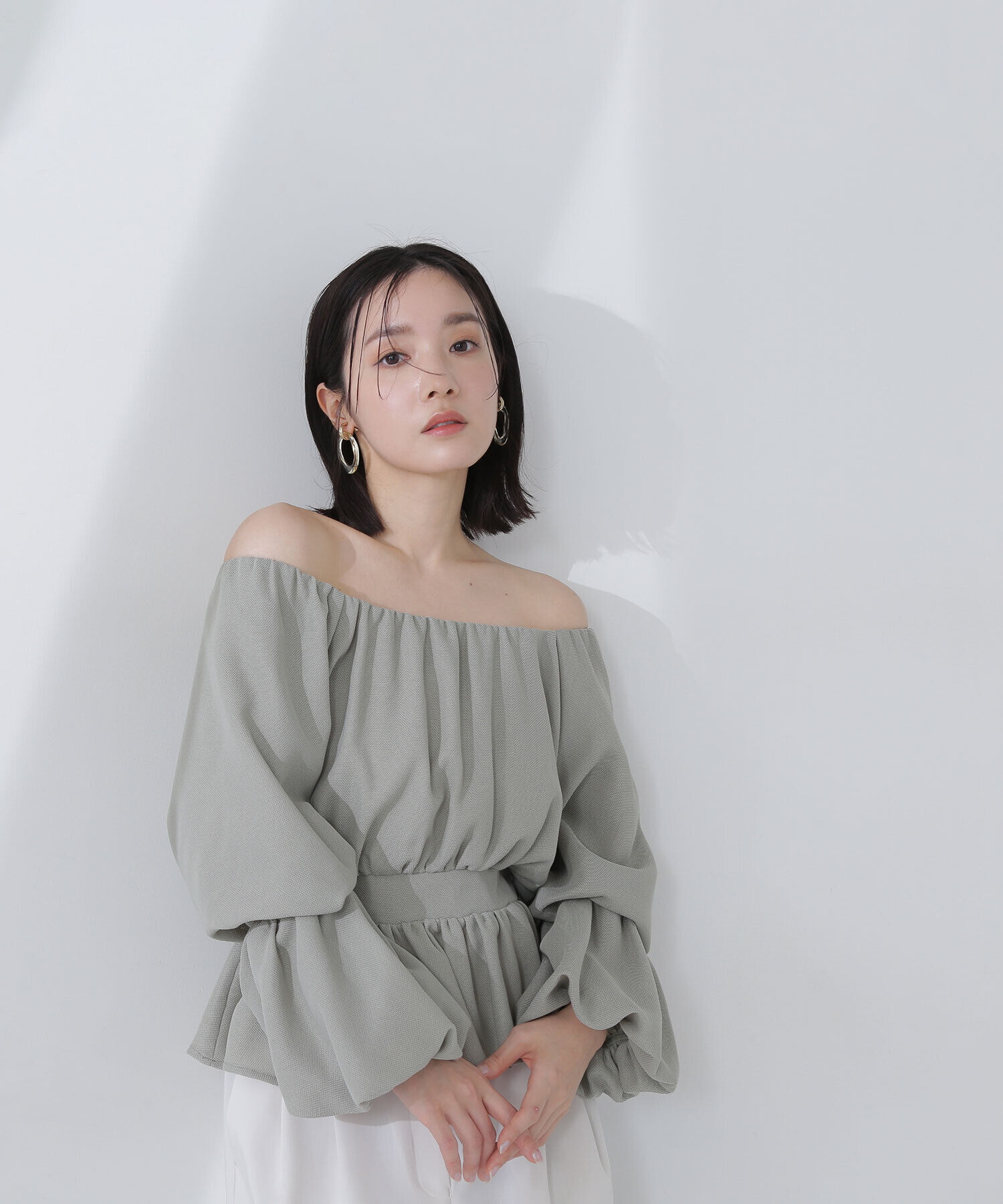  「メッシュペプラムギャザーブラウス」|シャツ・ブラウス|