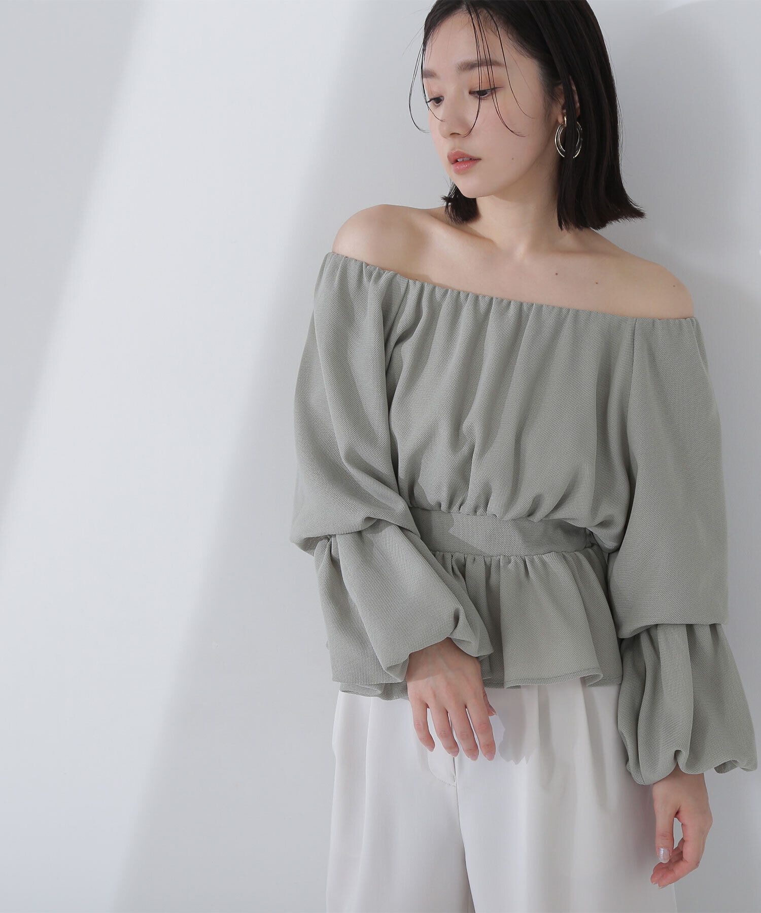  「メッシュペプラムギャザーブラウス」|シャツ・ブラウス|