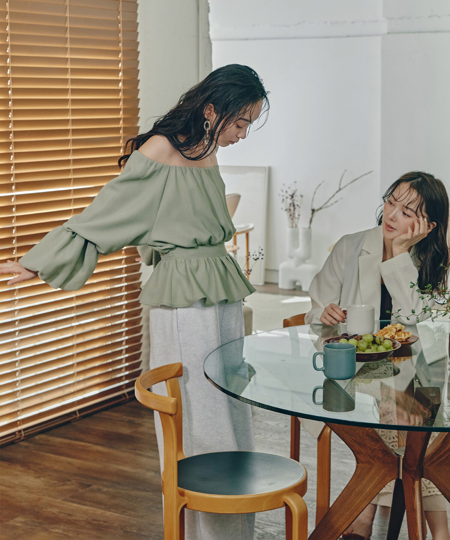  「メッシュペプラムギャザーブラウス」|シャツ・ブラウス|