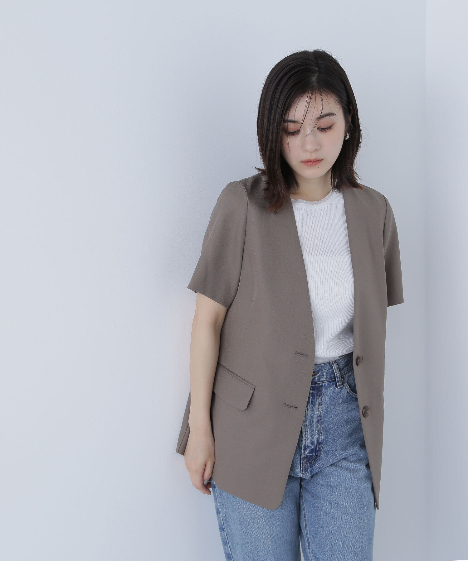  「リネンライクツイルシリーズ ハーフスリーブジャケット」|ブルゾン・スタジャン|