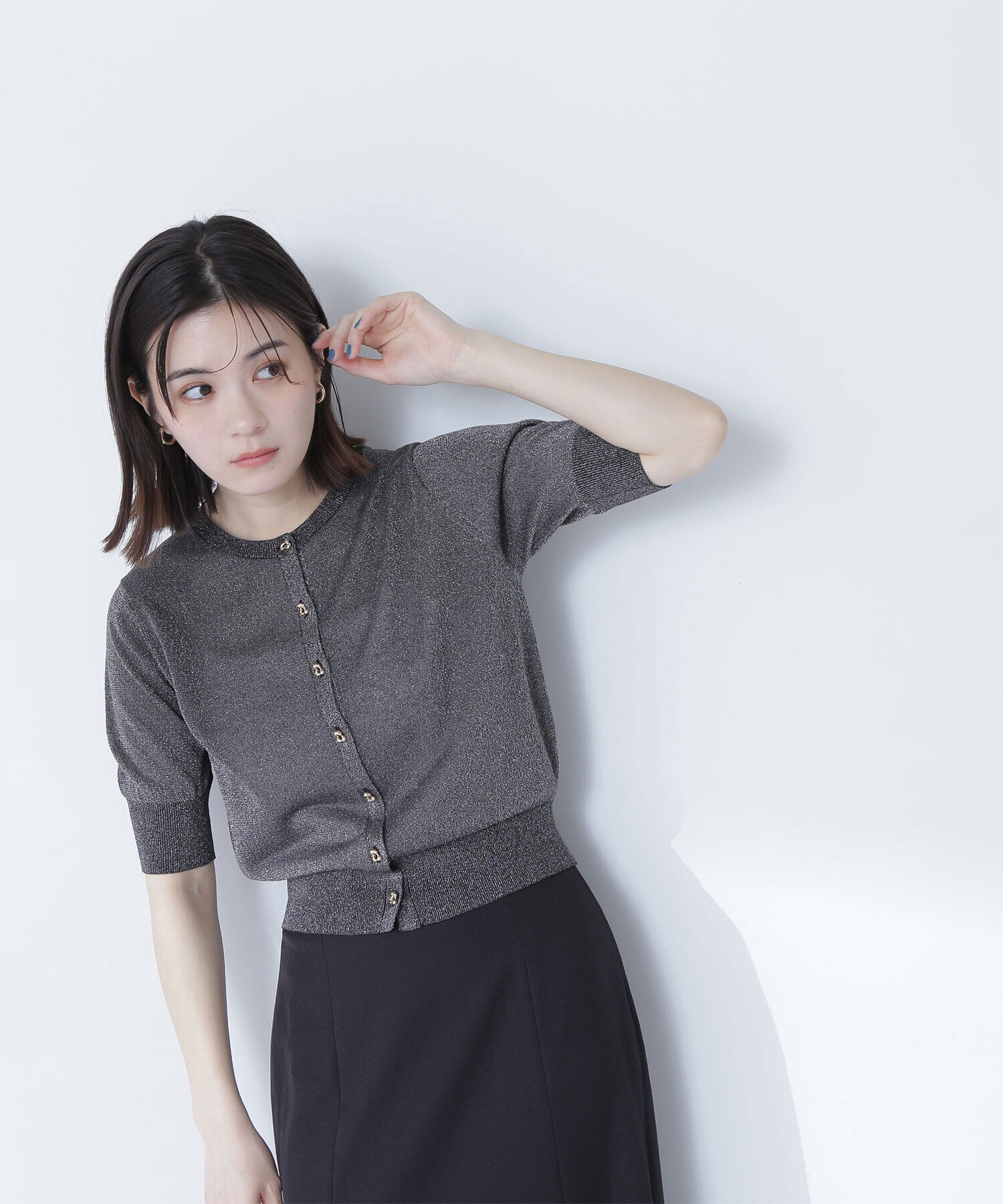  「ハーフスリーブラメカーディガン」|ニット・セーター|