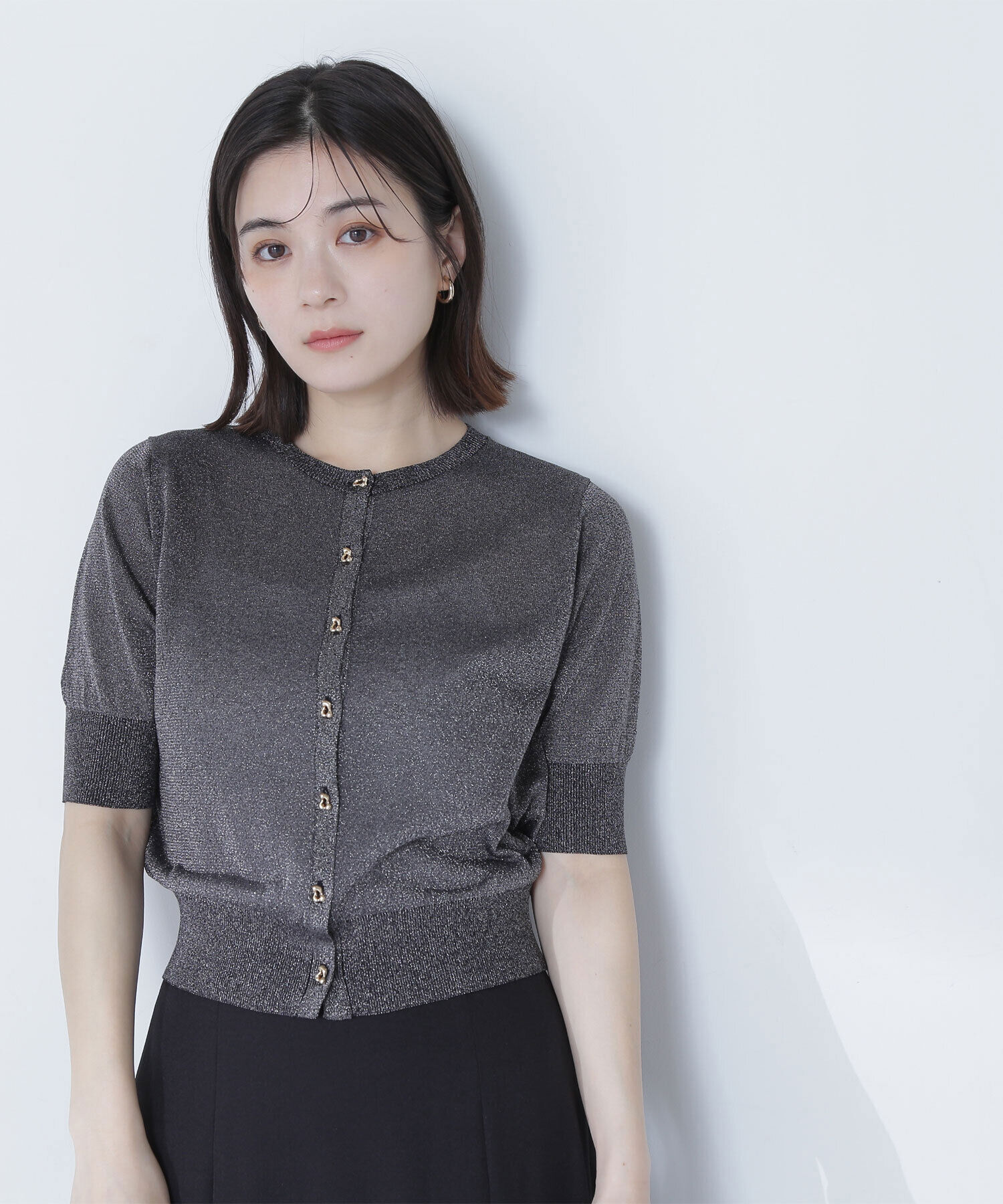  「ハーフスリーブラメカーディガン」|ニット・セーター|