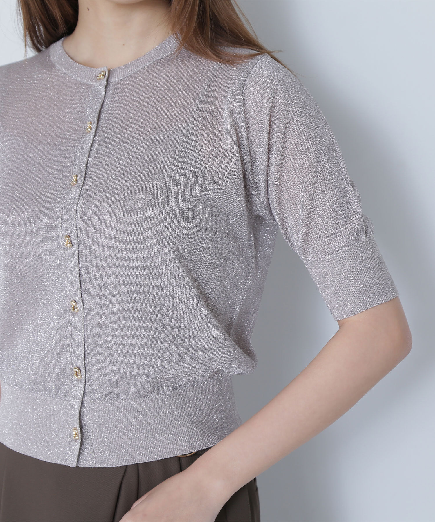  「ハーフスリーブラメカーディガン」|ニット・セーター|