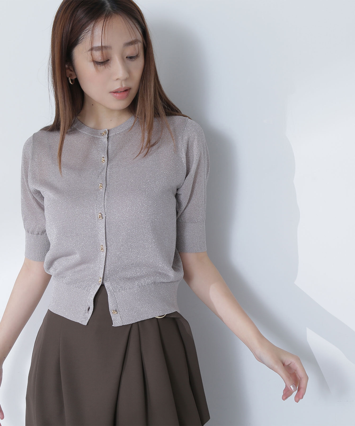  「ハーフスリーブラメカーディガン」|ニット・セーター|