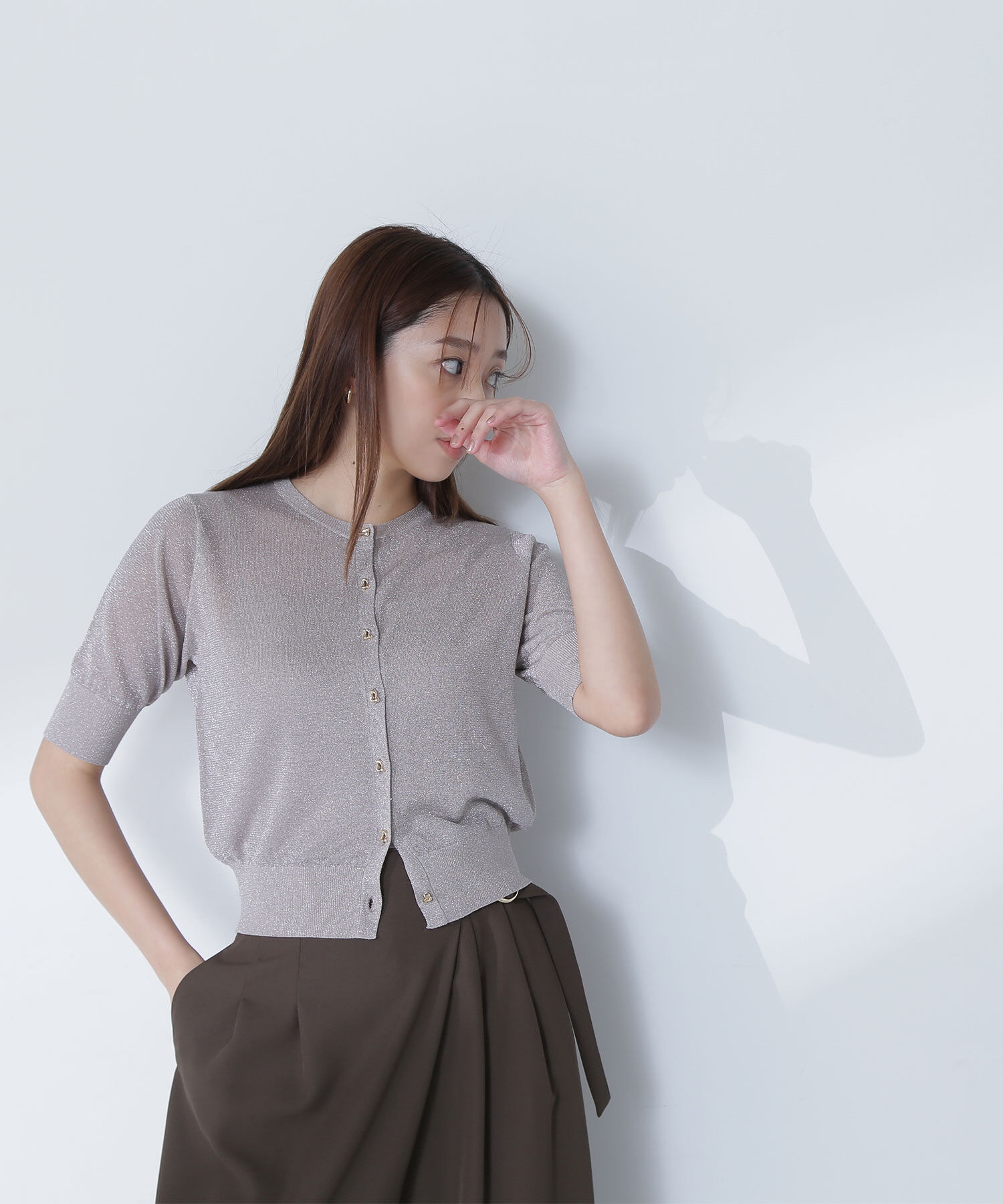  「ハーフスリーブラメカーディガン」|ニット・セーター|