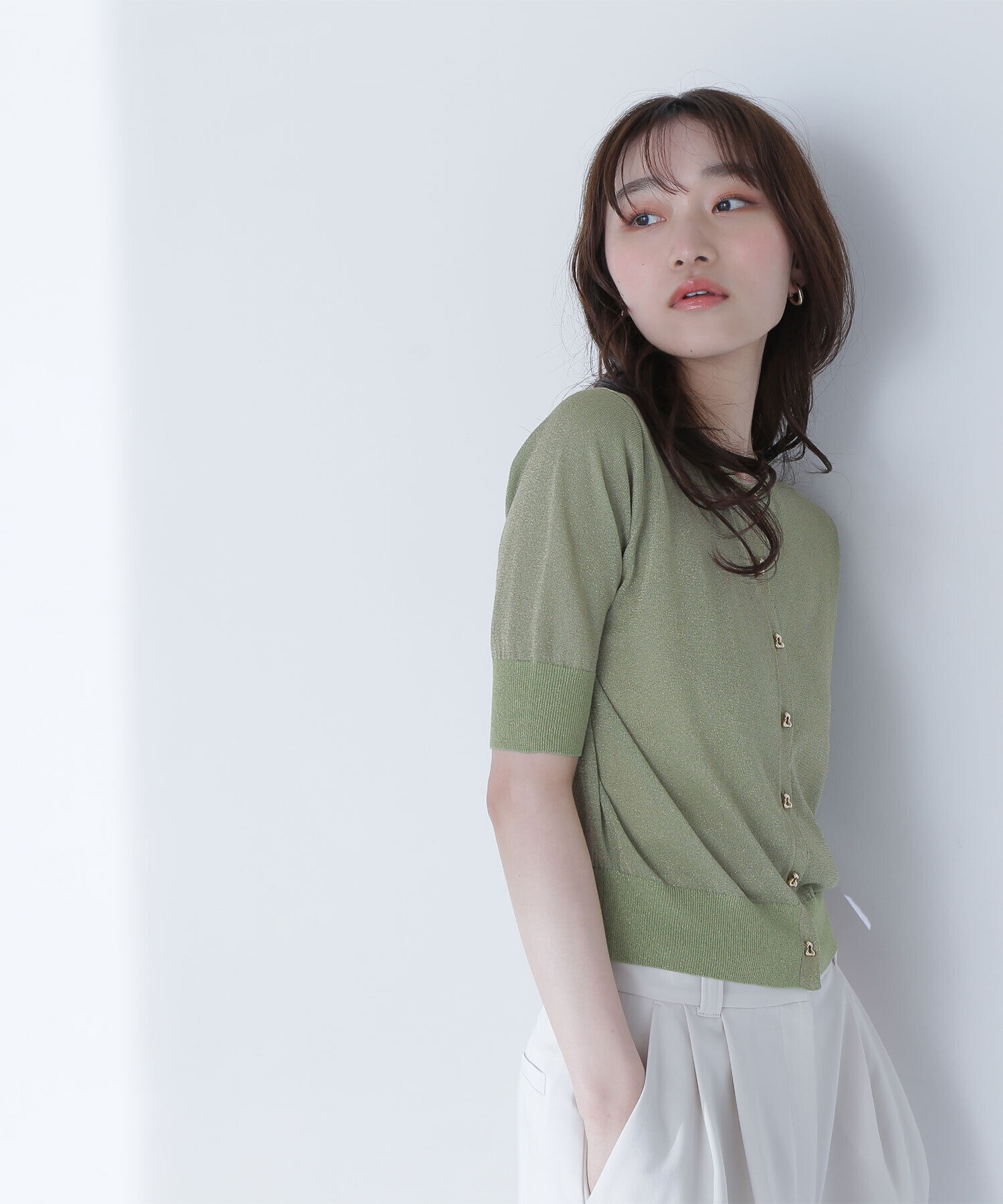  「ハーフスリーブラメカーディガン」|ニット・セーター|