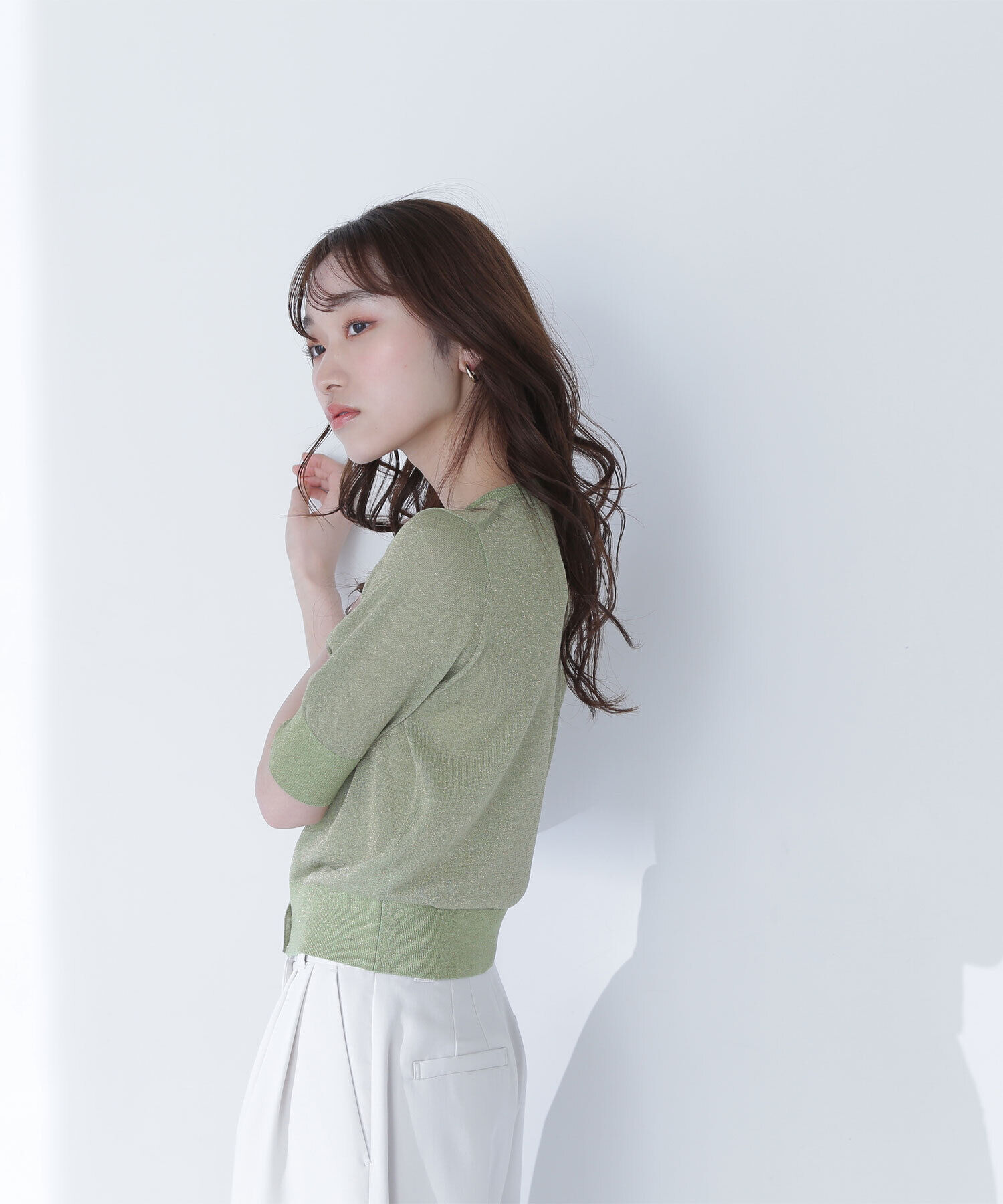  「ハーフスリーブラメカーディガン」|ニット・セーター|