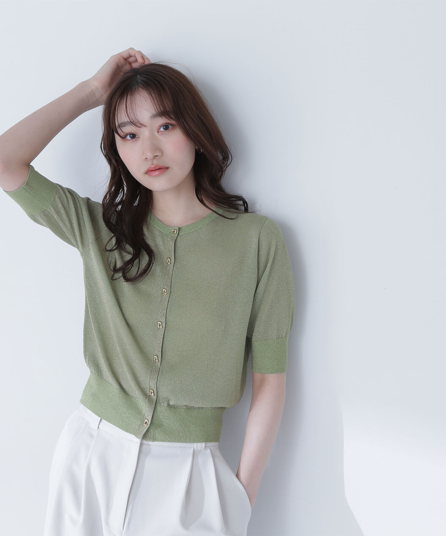  「ハーフスリーブラメカーディガン」|ニット・セーター|