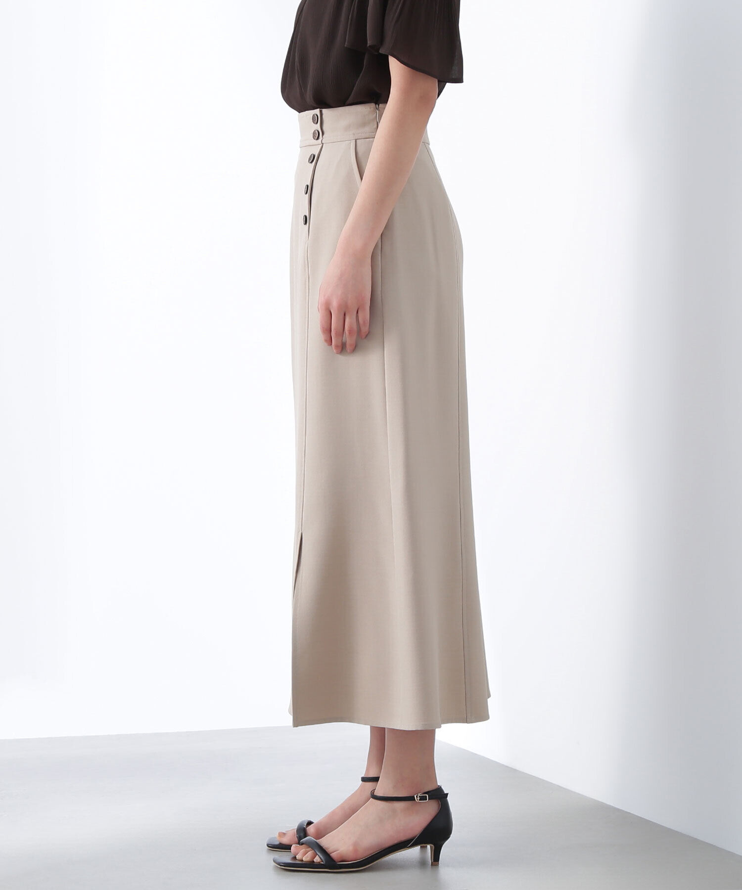  「サイドボタンリネンライクスカート」|スカート|