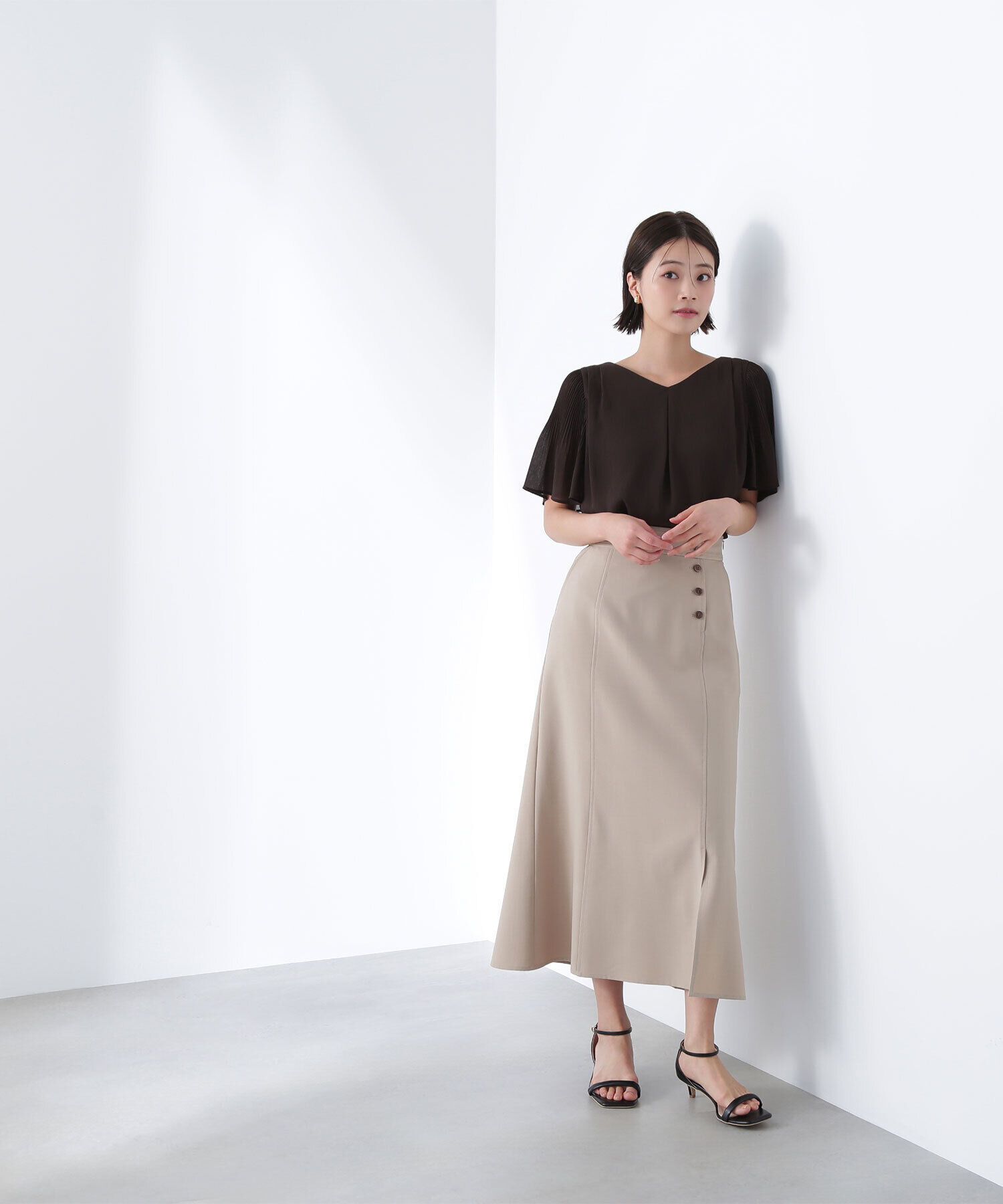  「サイドボタンリネンライクスカート」|スカート|