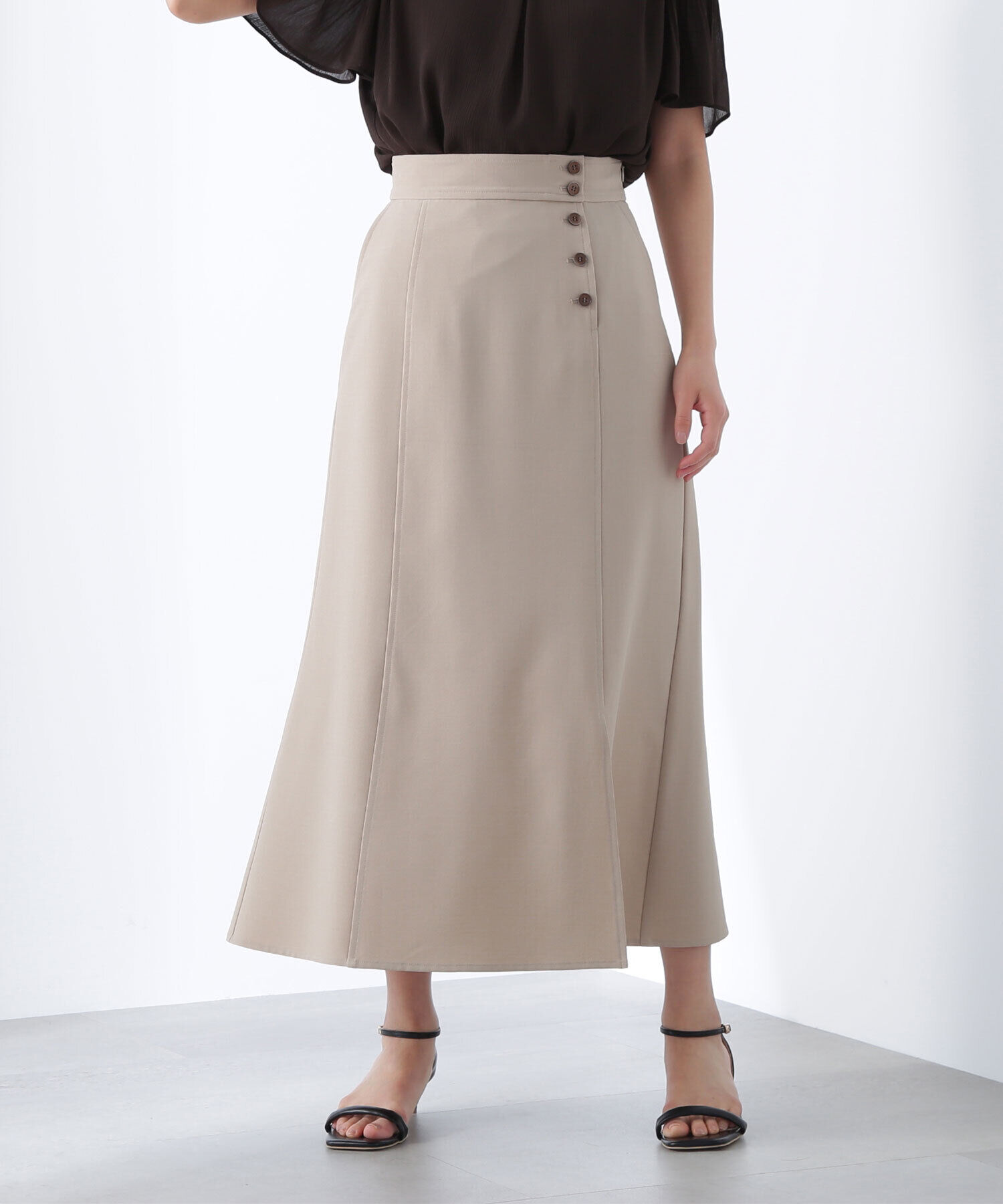  「サイドボタンリネンライクスカート」|スカート|