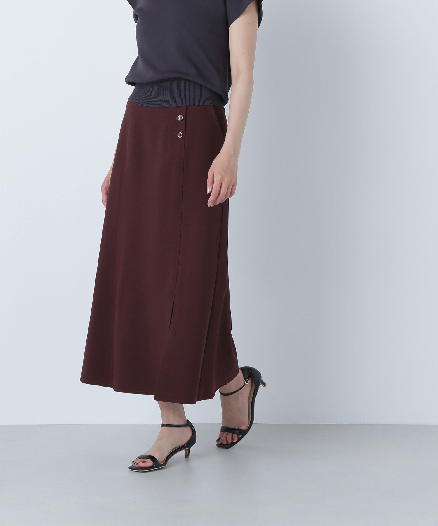  「サイドボタンリネンライクスカート」|スカート|