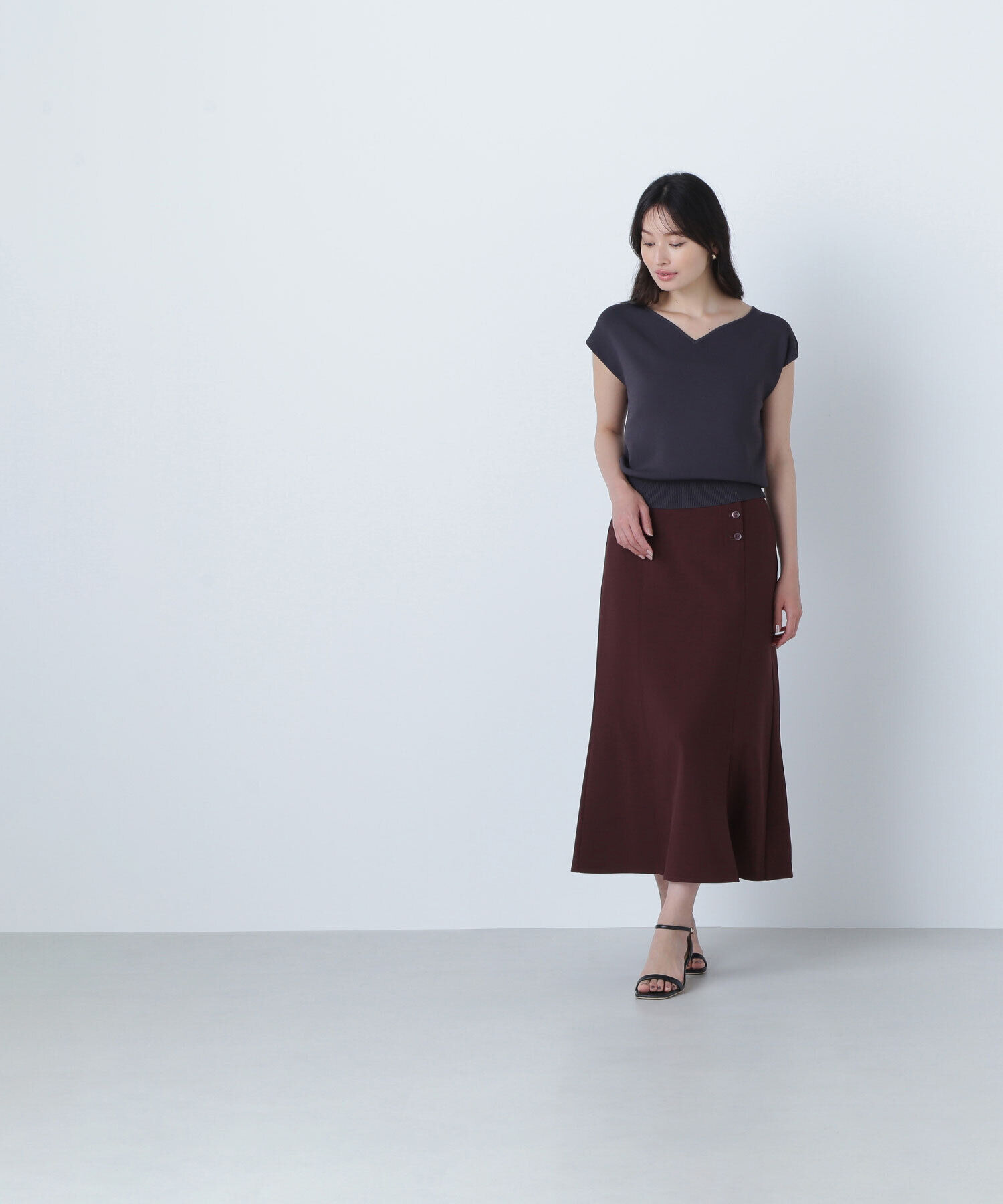  「サイドボタンリネンライクスカート」|スカート|