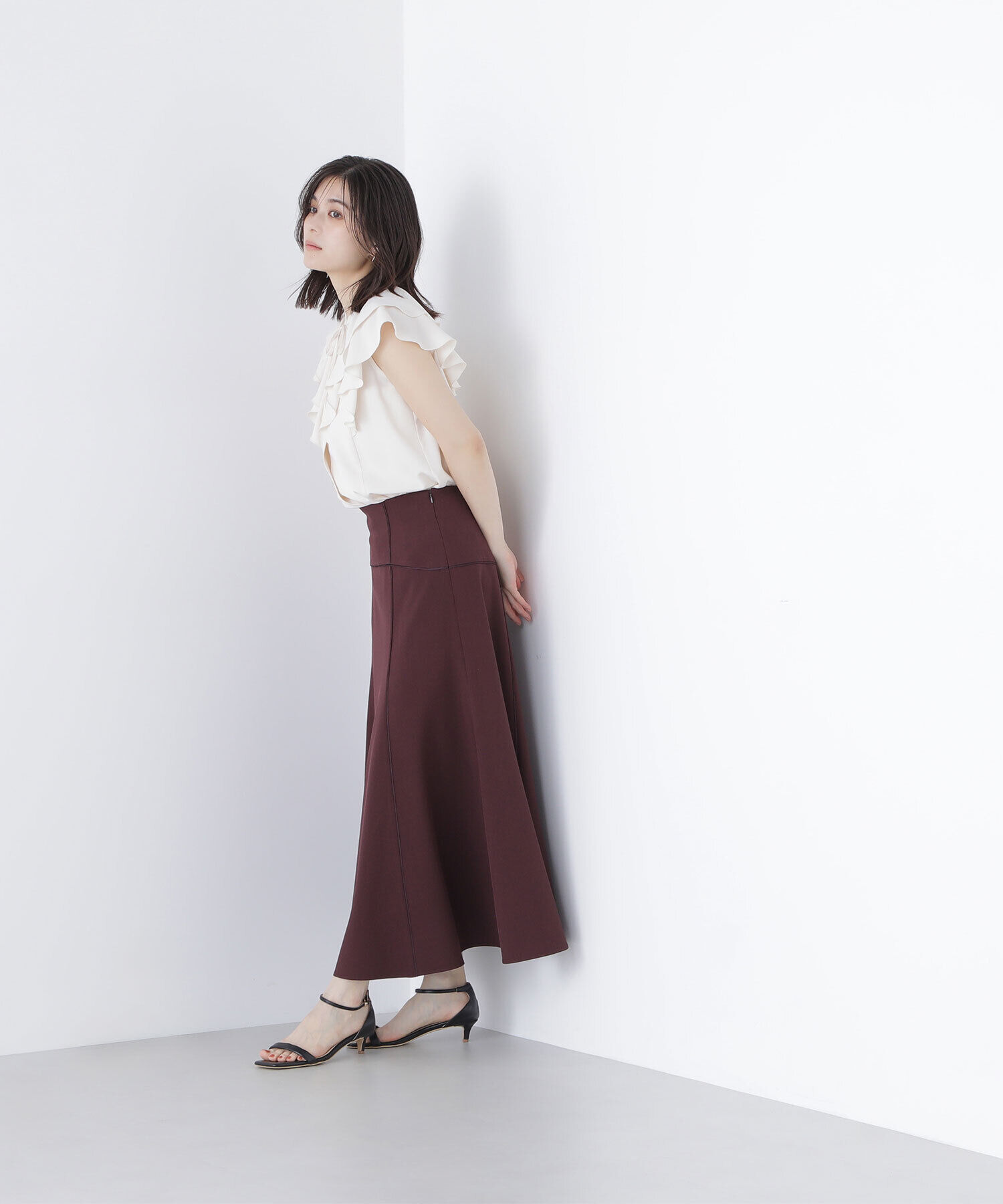  「サテンパイピングフレアスカート」|スカート|