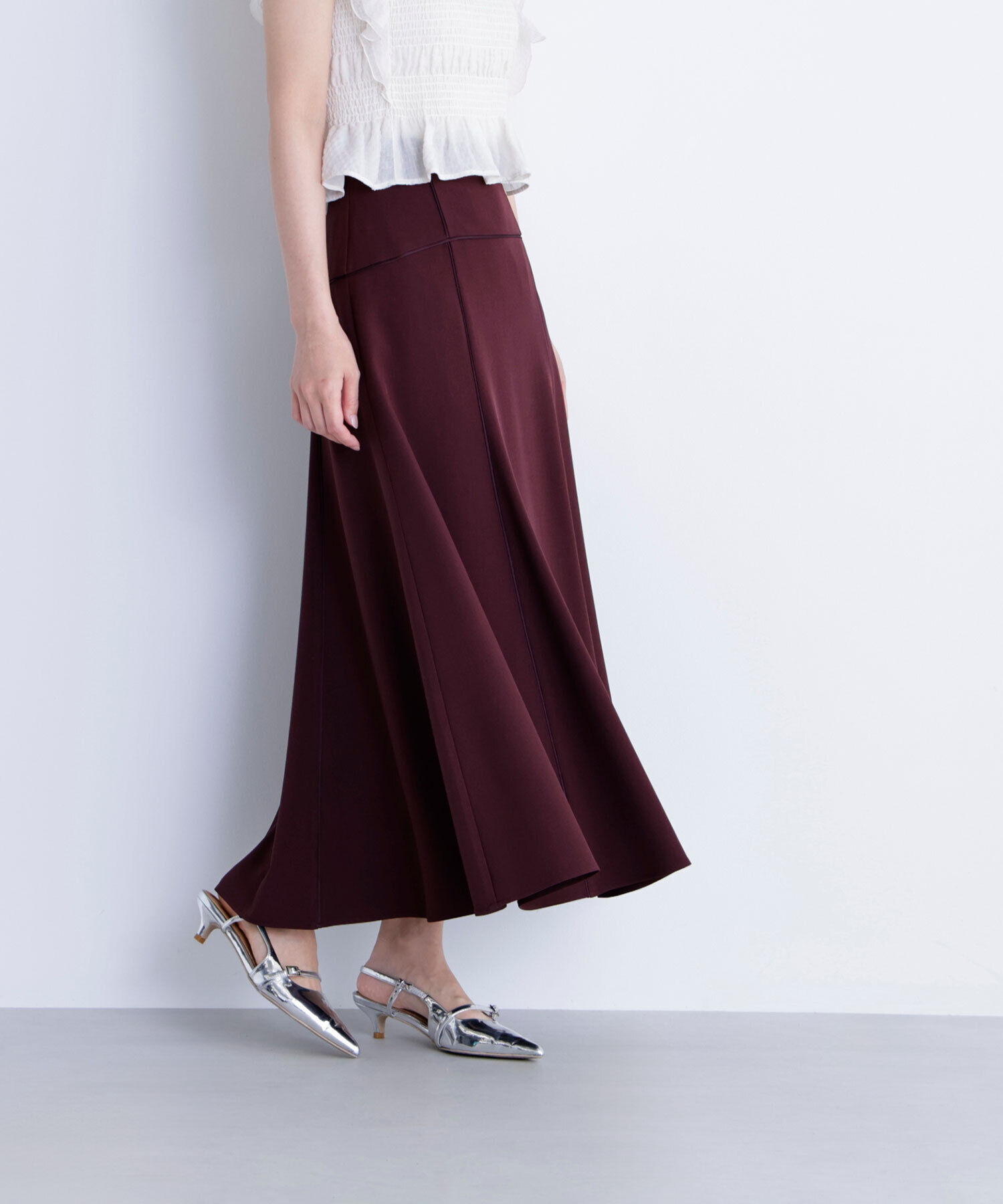 「サテンパイピングフレアスカート」|スカート|