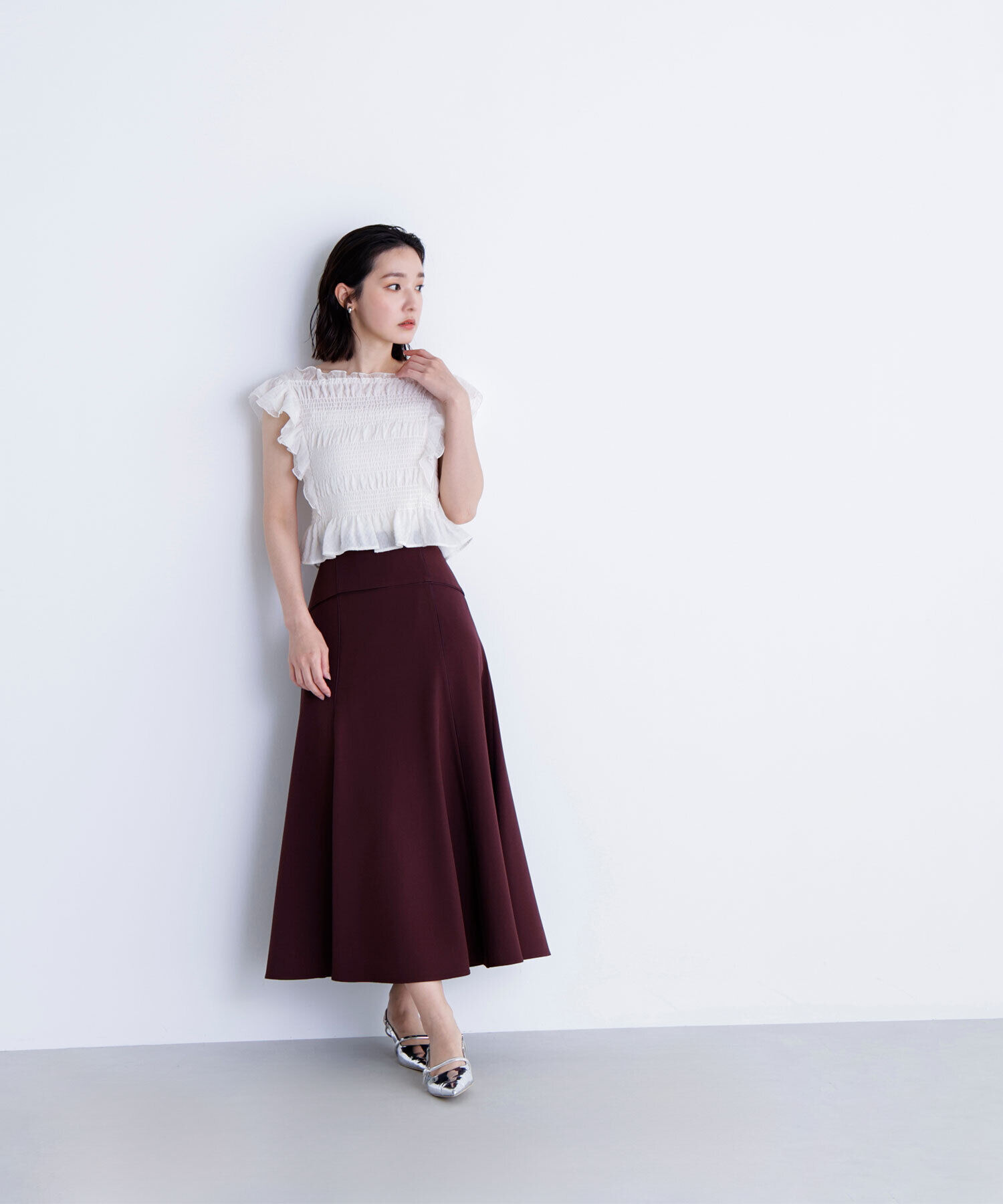  「サテンパイピングフレアスカート」|スカート|