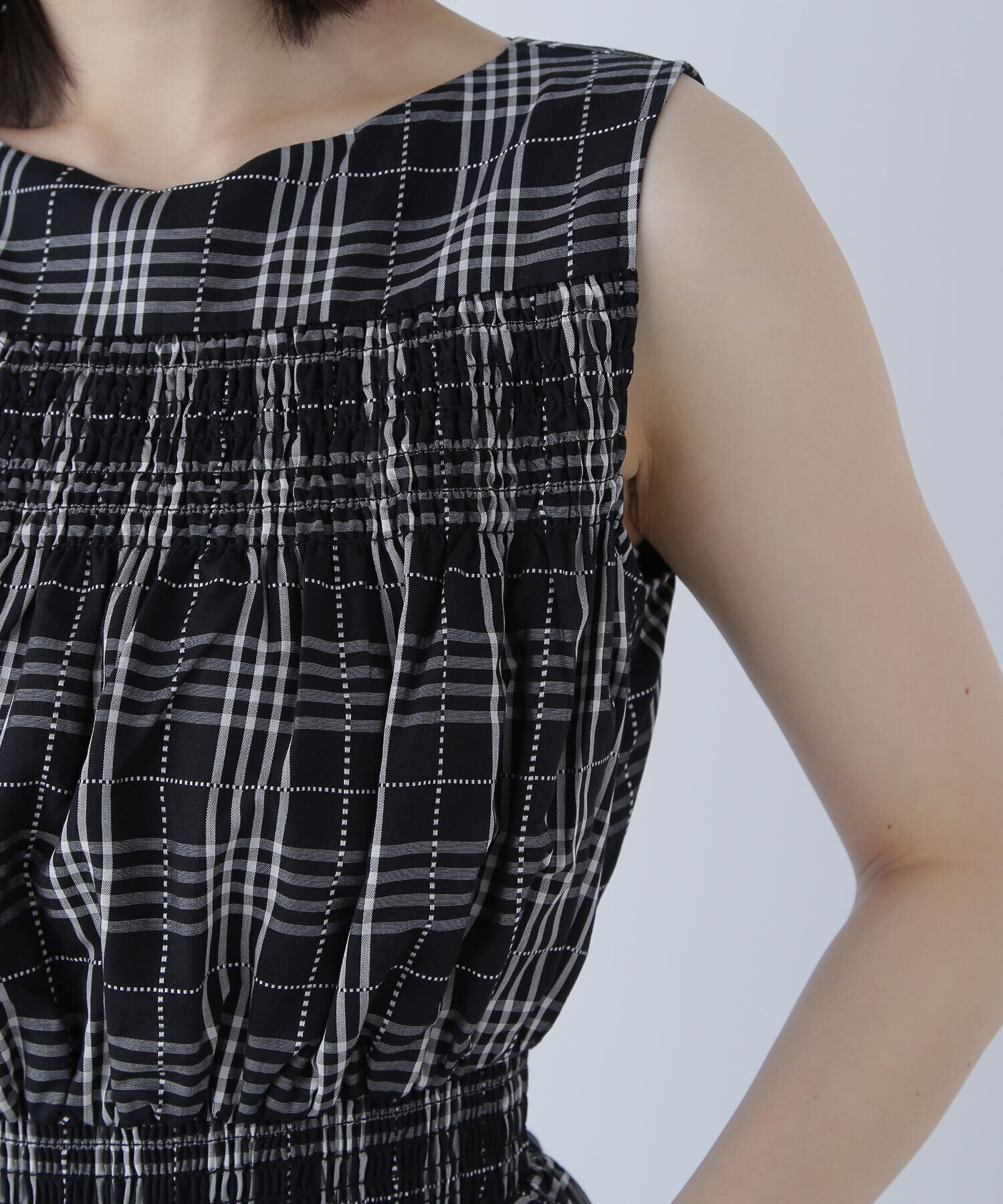  「モノトーンチェックワンピース」|ワンピース|