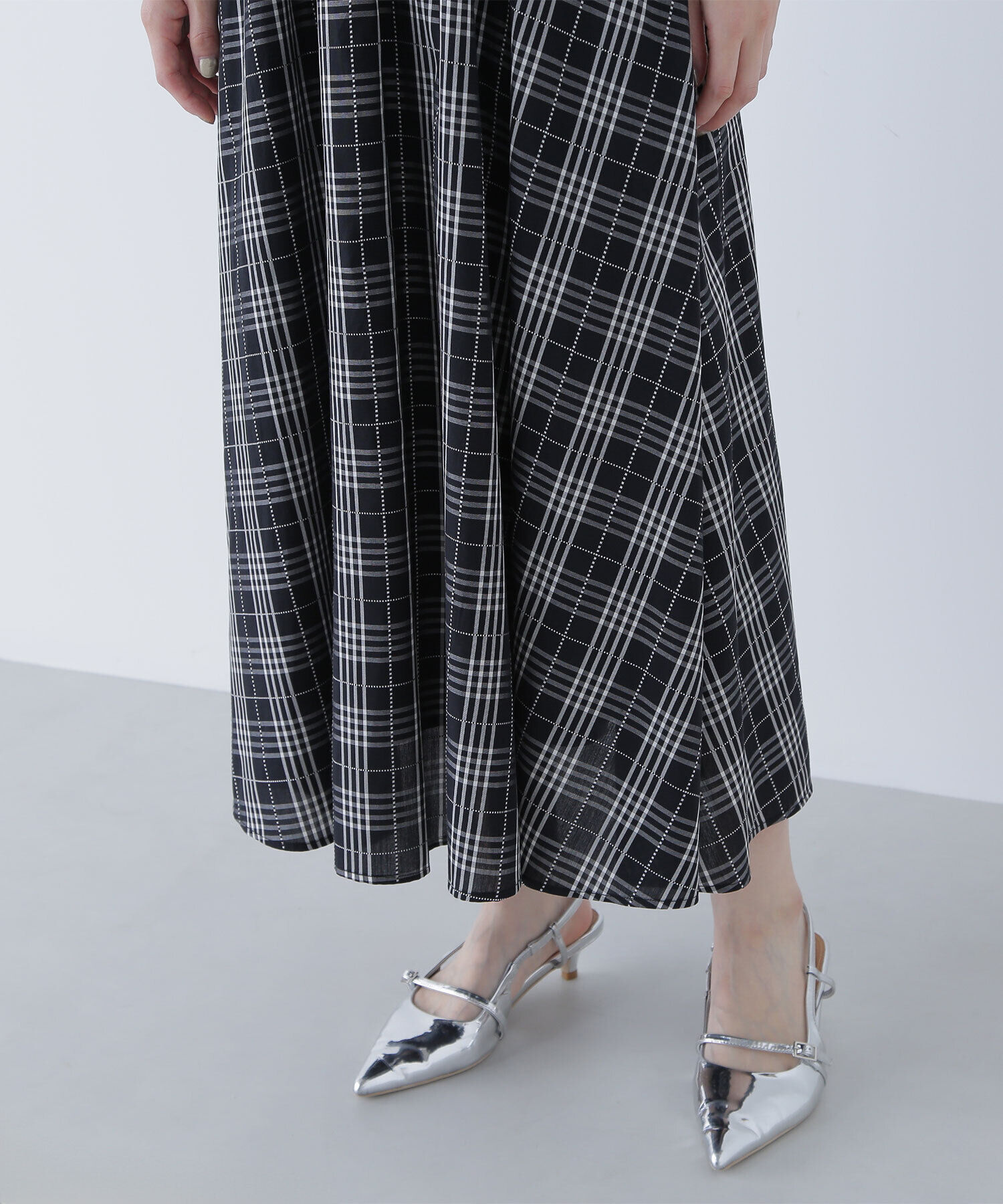  「モノトーンチェックワンピース」|ワンピース|