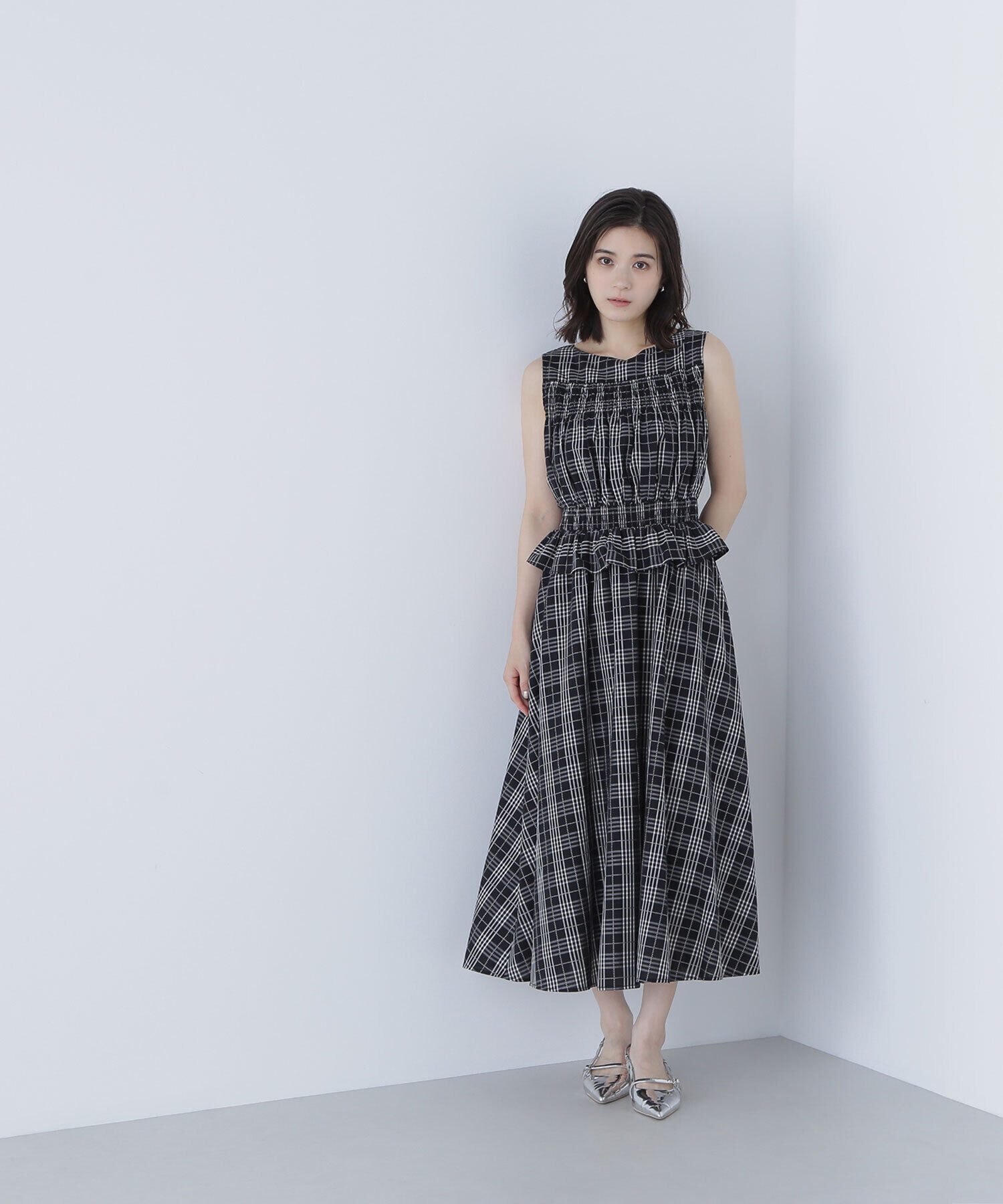  「モノトーンチェックワンピース」|ワンピース|