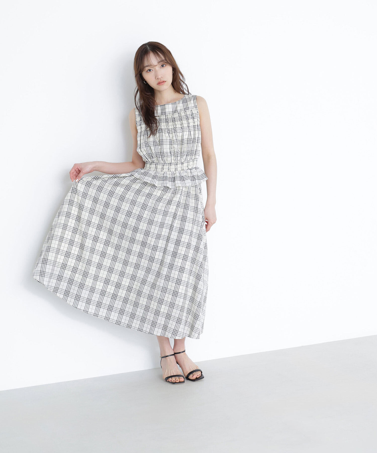  「モノトーンチェックワンピース」|ワンピース|