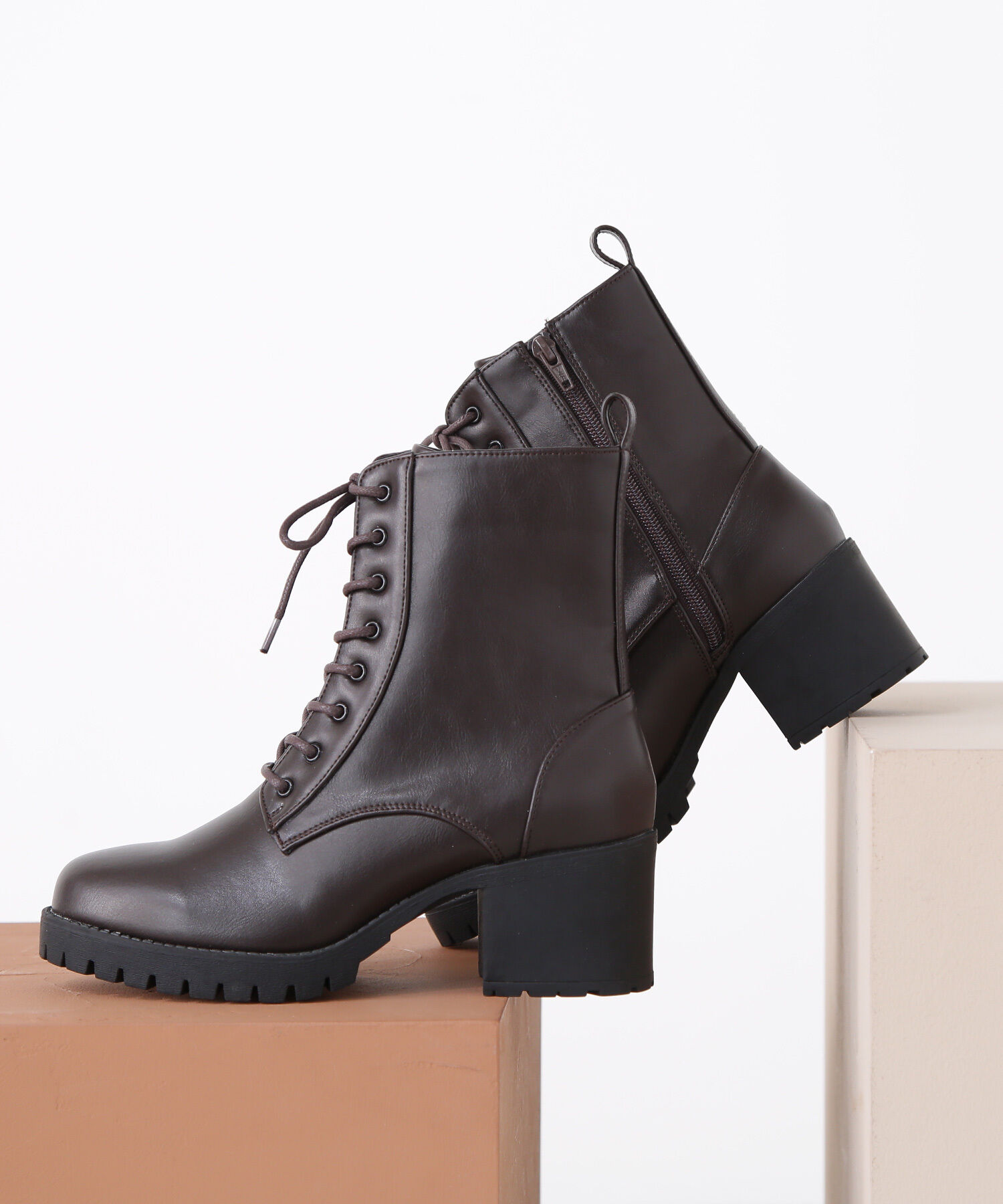  「レースアップミドルブーツ」|その他|ダークブラウ 1