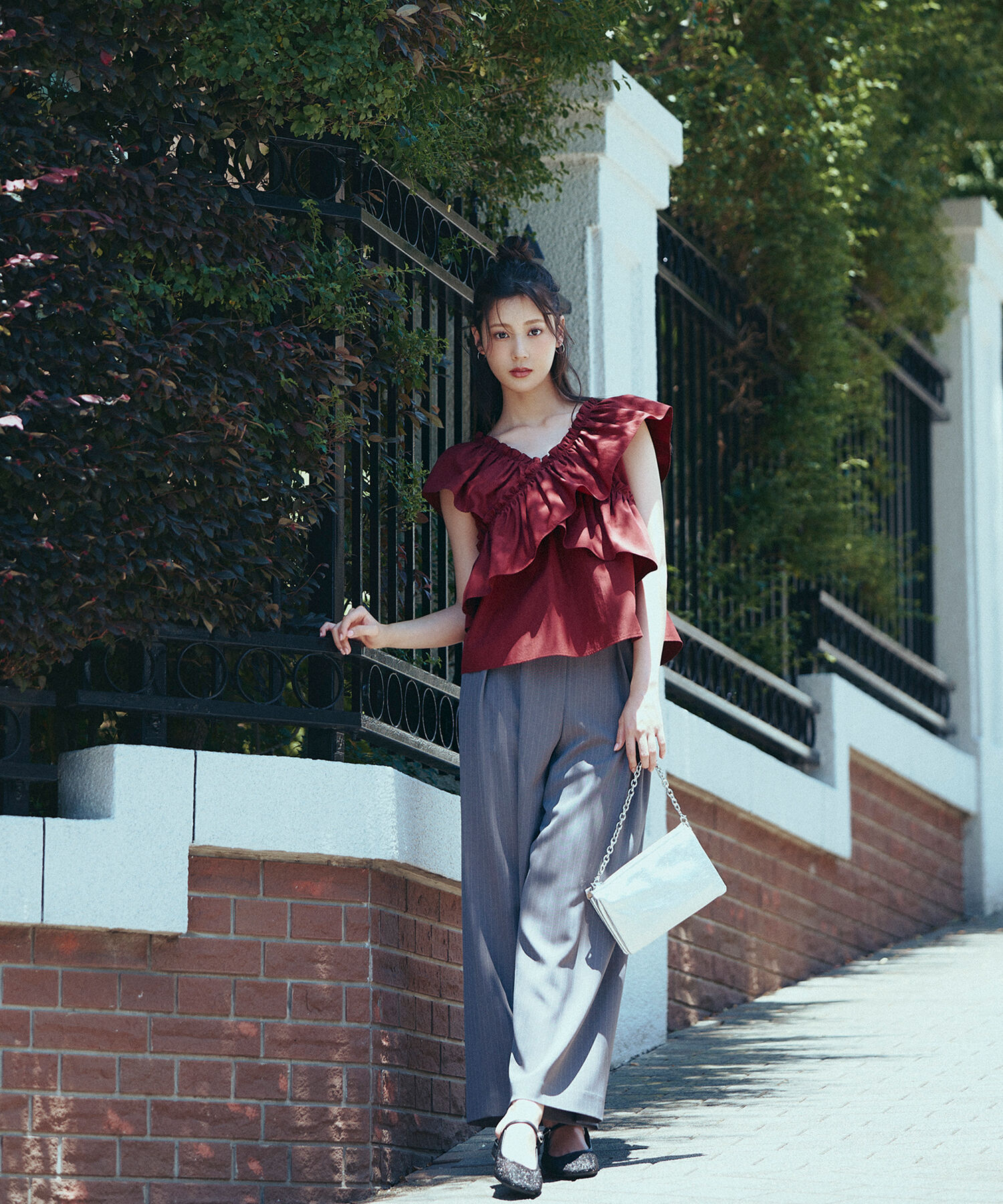  「クロスフリルギャザーブラウス」|シャツ・ブラウス|