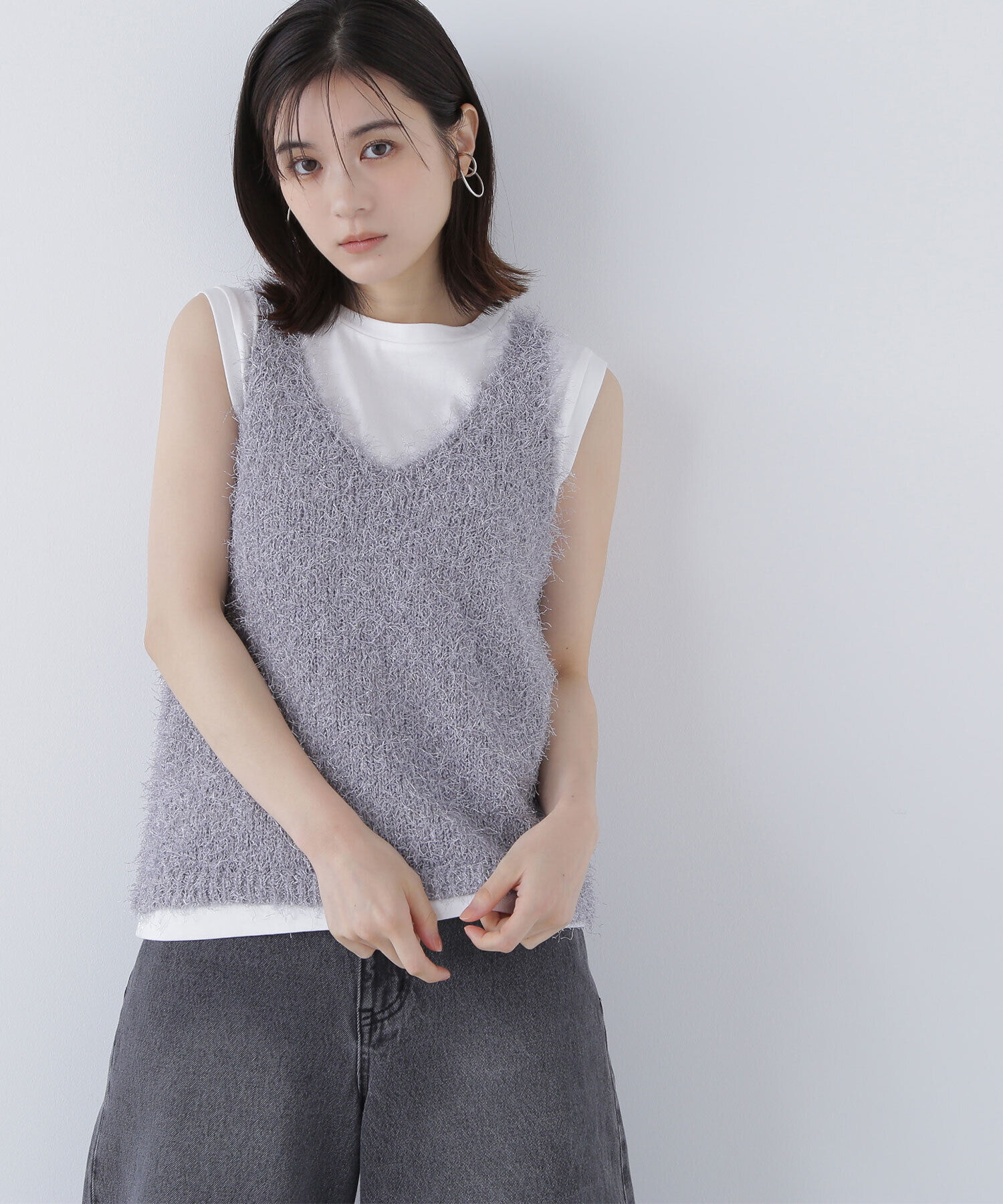  「フリンジニットベストセット」|ニット・セーター|オフ&times;グレー2