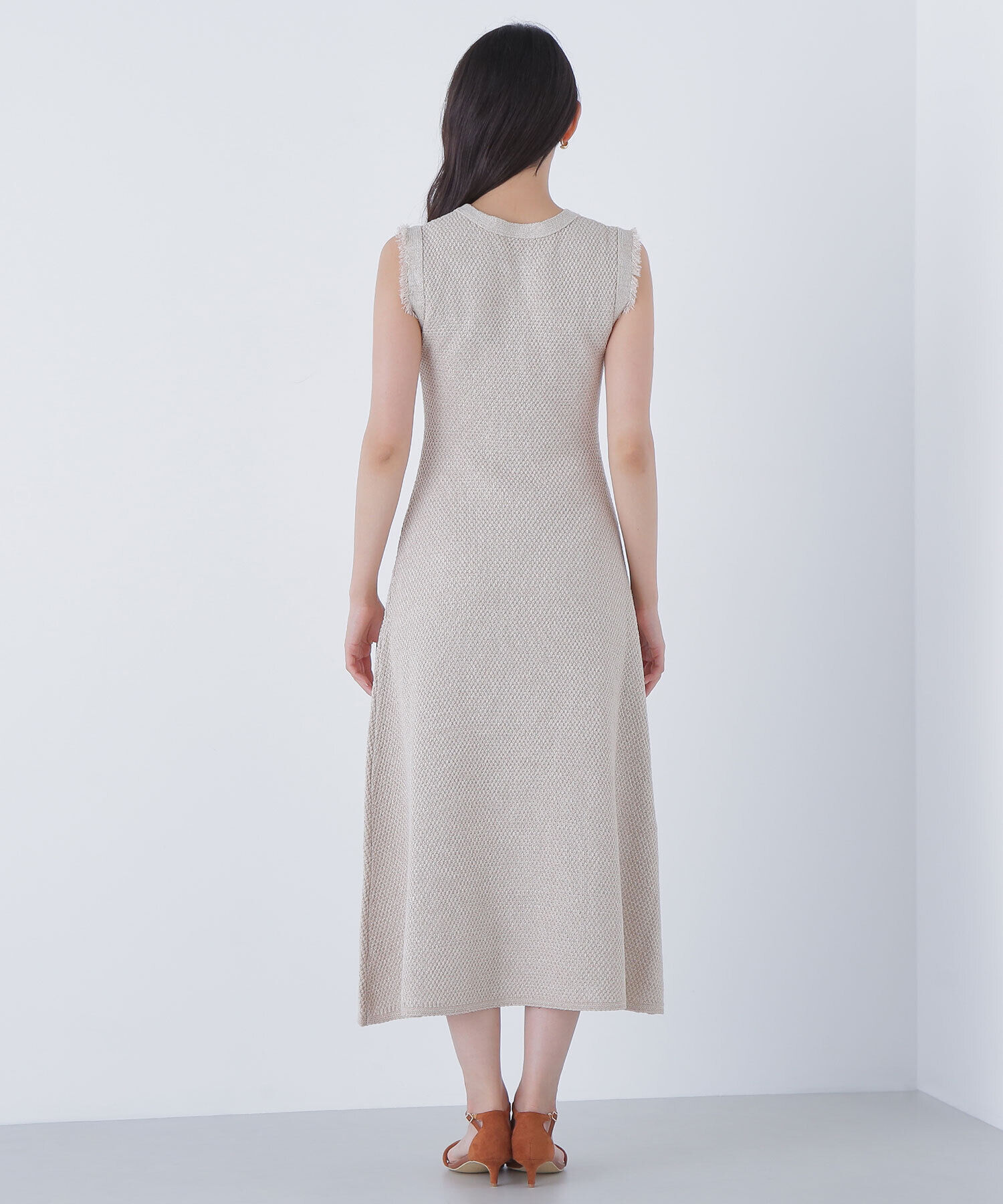  「フリンジツイードニットワンピース」|ワンピース|