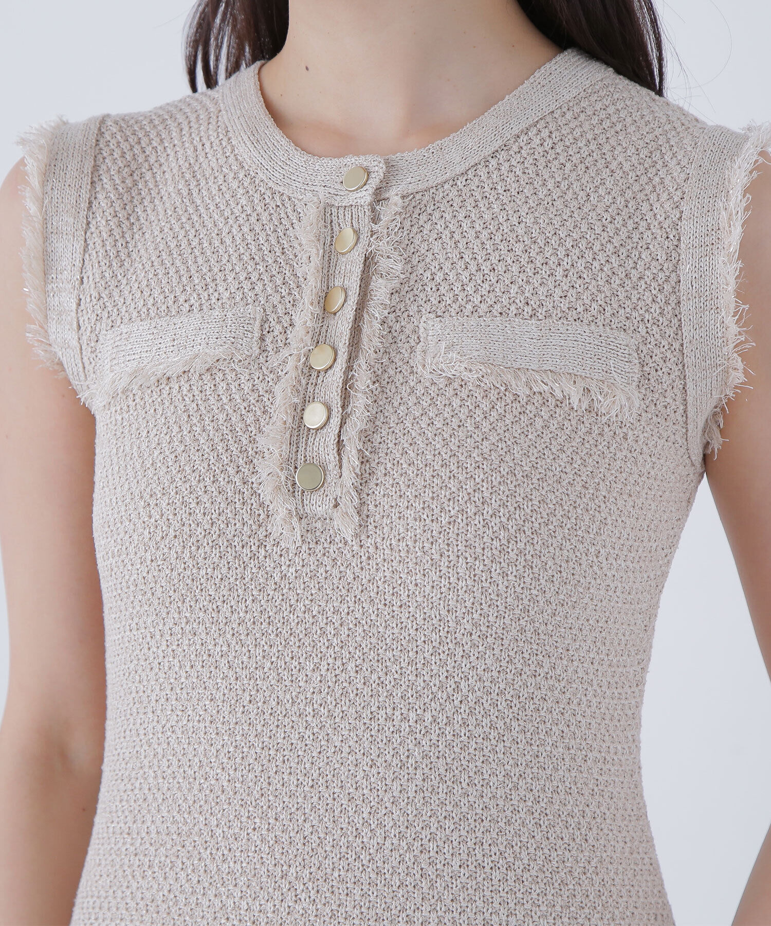  「フリンジツイードニットワンピース」|ワンピース|