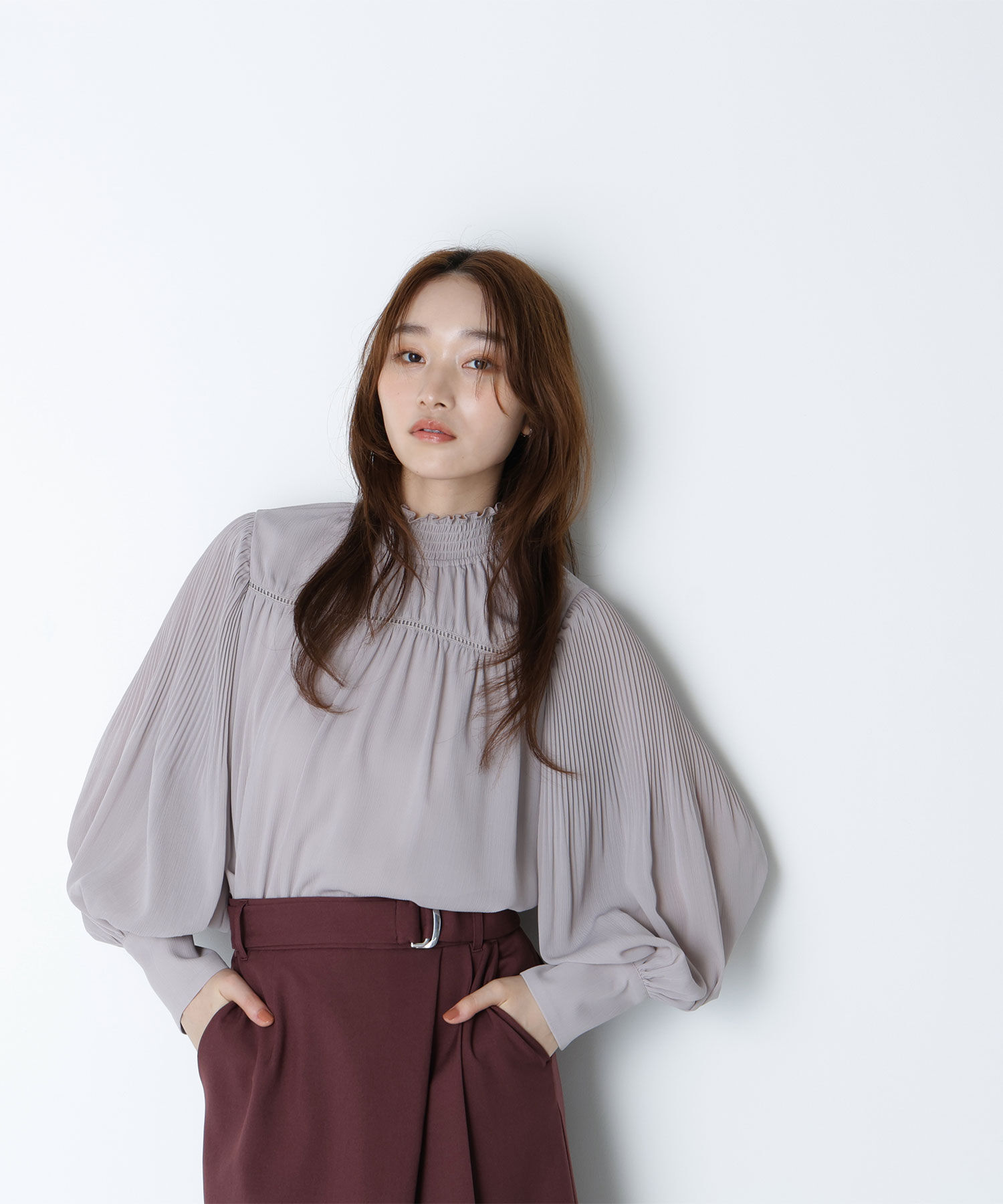  「シャーリング楊柳ブラウス」|シャツ・ブラウス|ベージュ3