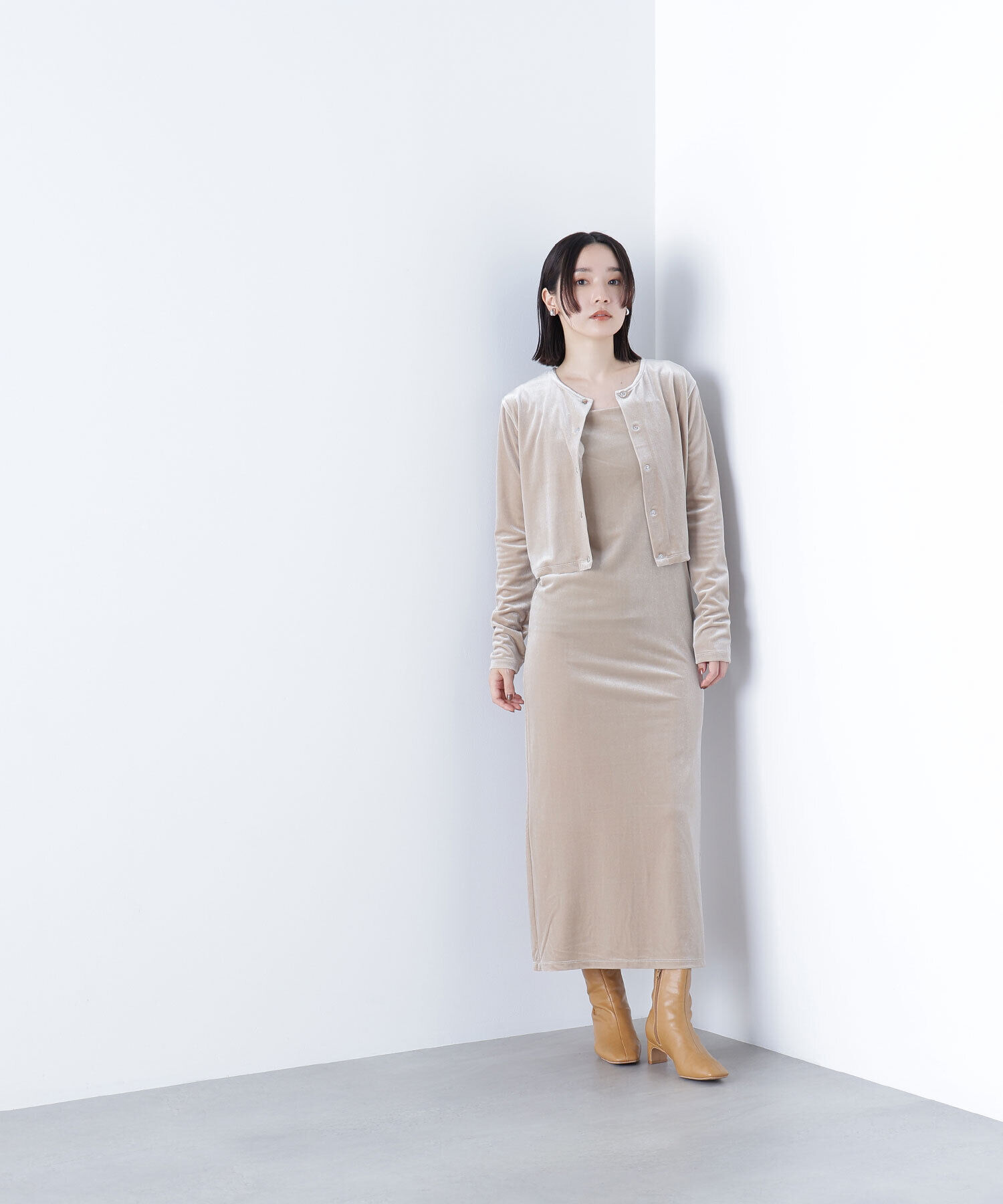  「ベロアカーデ＆キャミワンピース」|ワンピース|