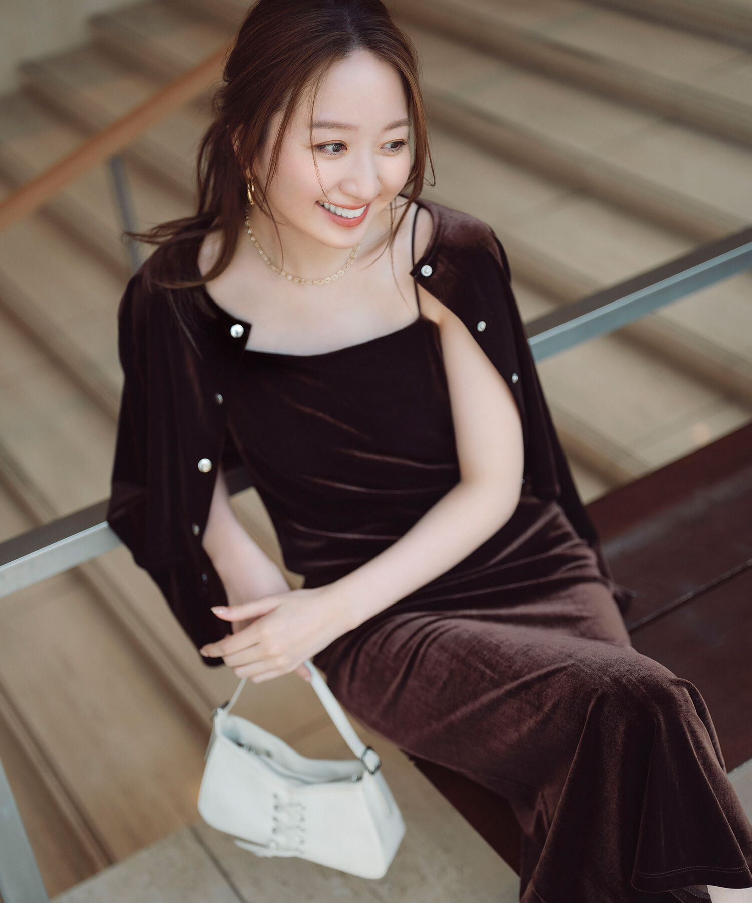  「ベロアカーデ＆キャミワンピース」|ワンピース|ダークブラウ 1