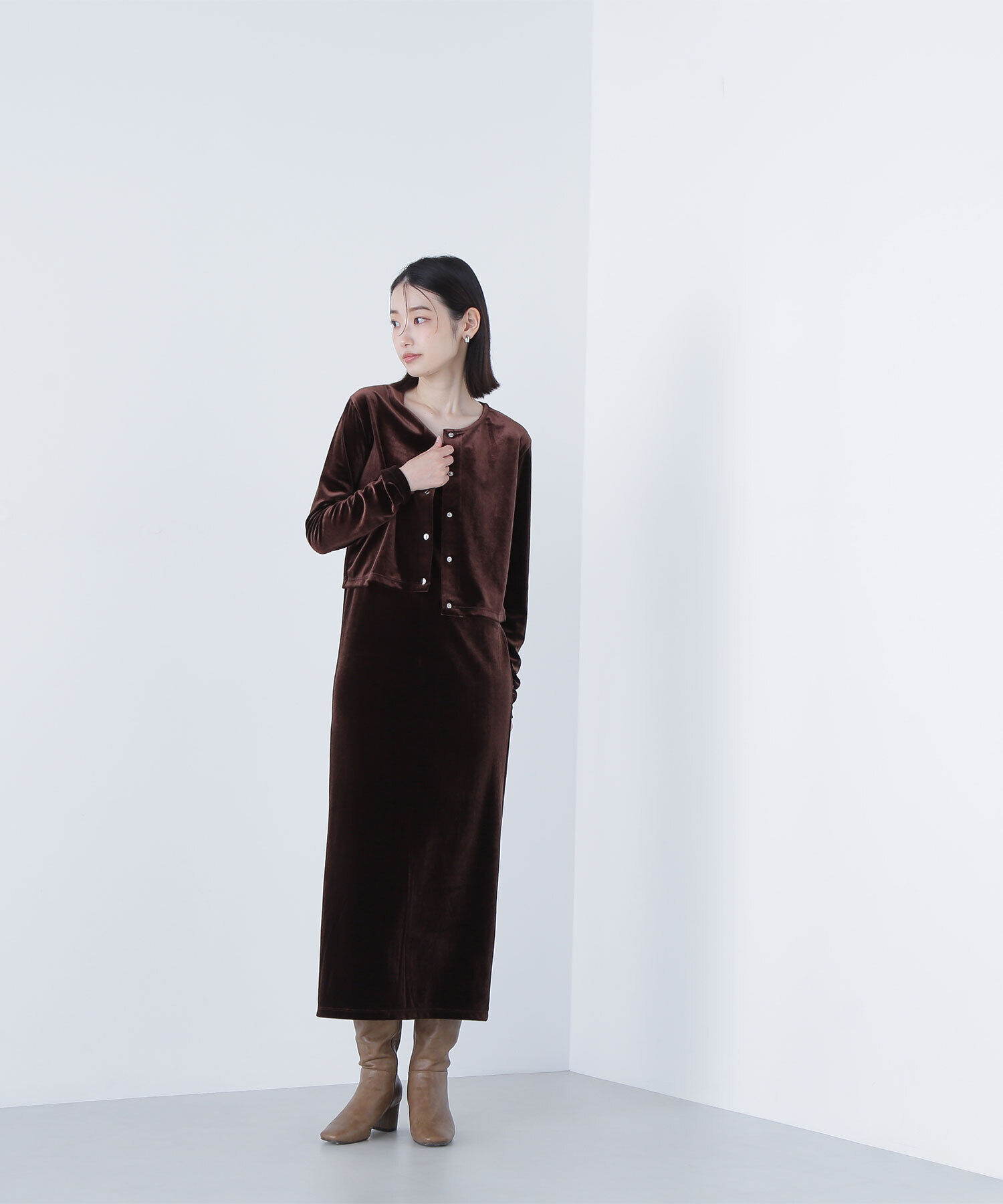  「ベロアカーデ＆キャミワンピース」|ワンピース|