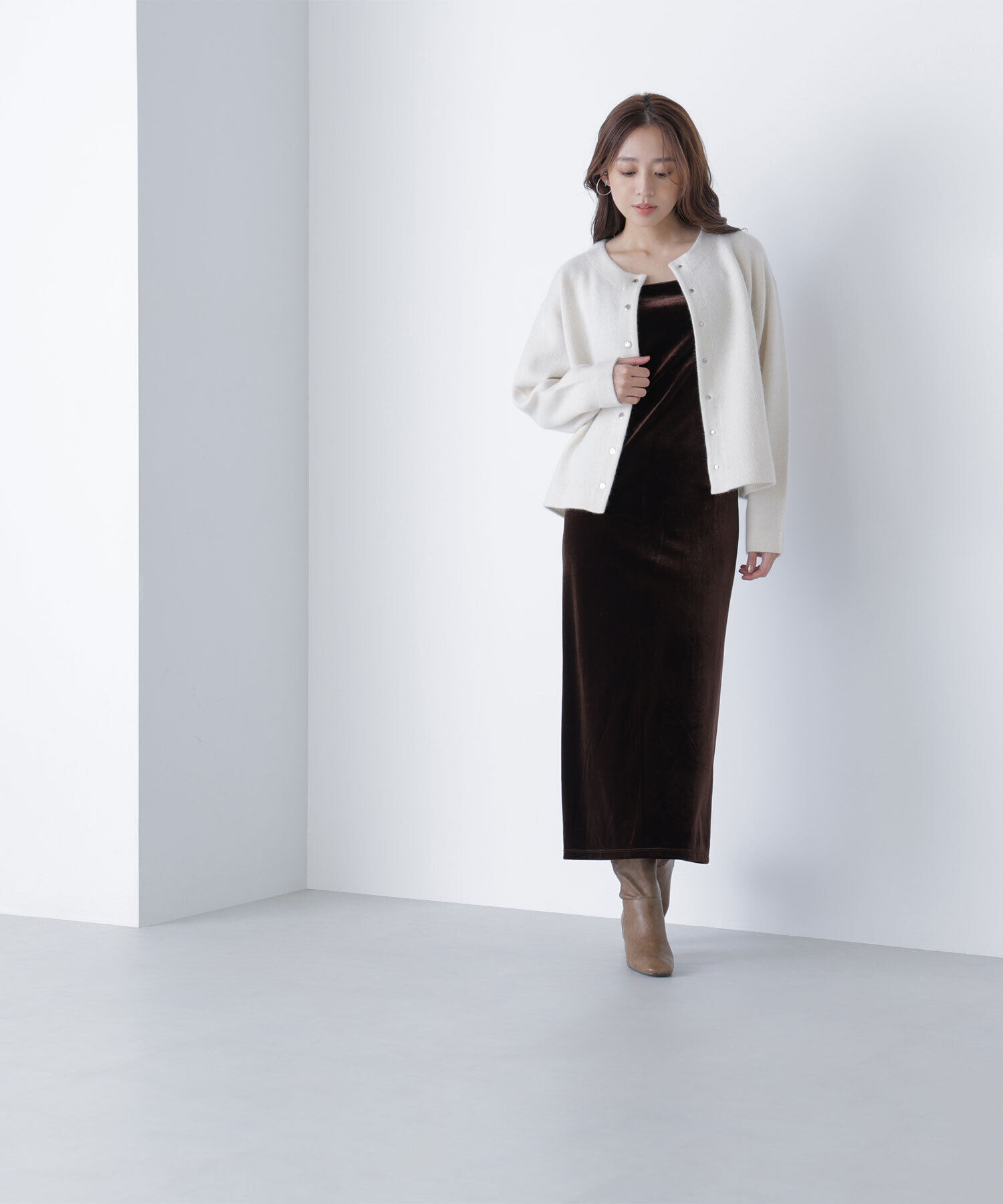  「ベロアカーデ＆キャミワンピース」|ワンピース|