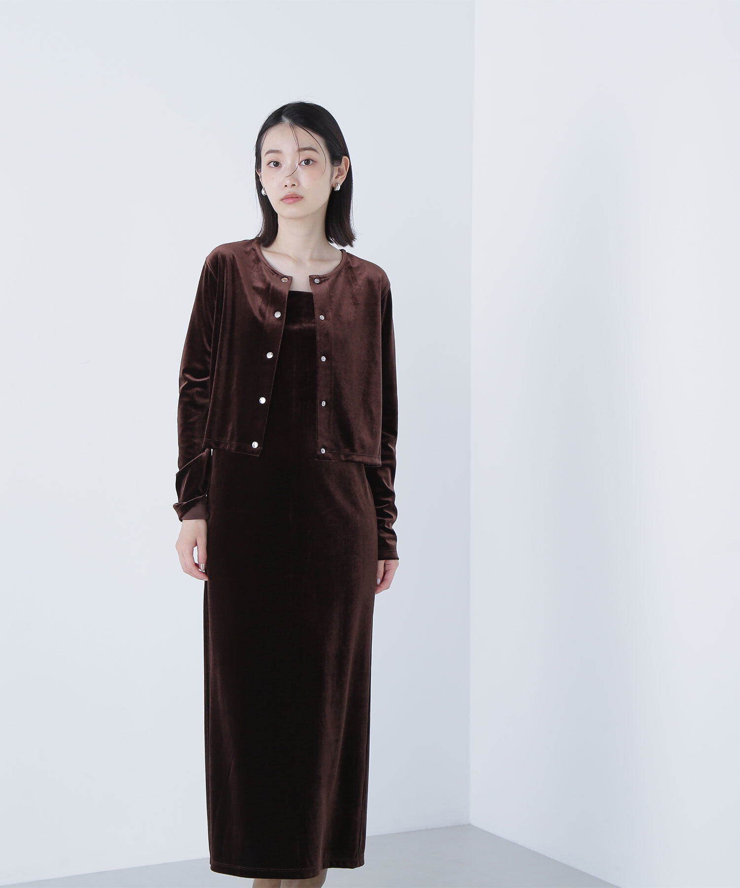  「ベロアカーデ＆キャミワンピース」|ワンピース|