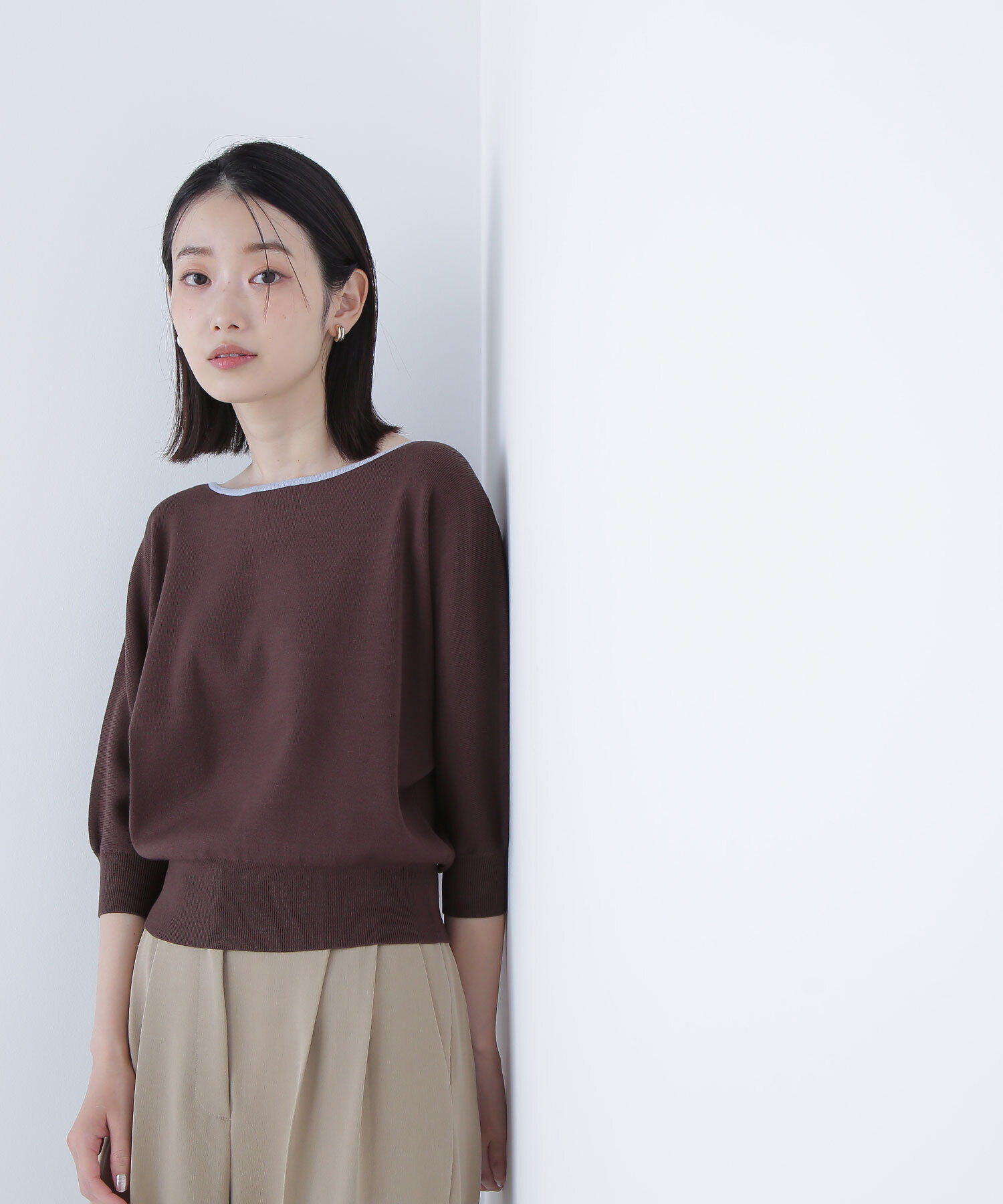  「総針ベーシックシリーズ バイカラードルマンニット」|ニット・セーター|ブラウン&times;ブ  2