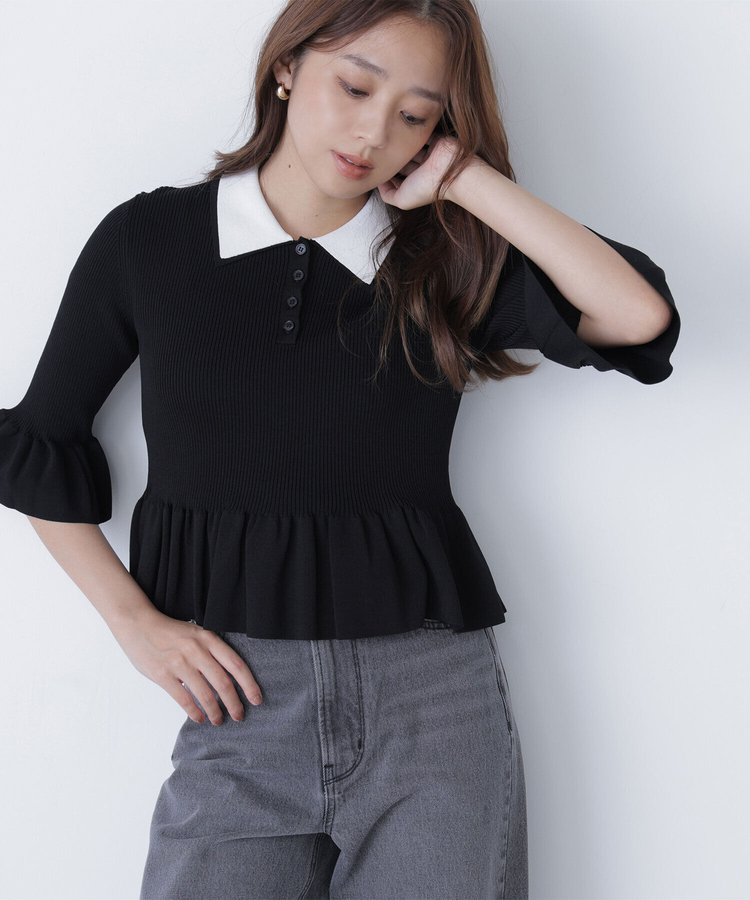  「ダブルカラーペプラムニット」|ニット・セーター|