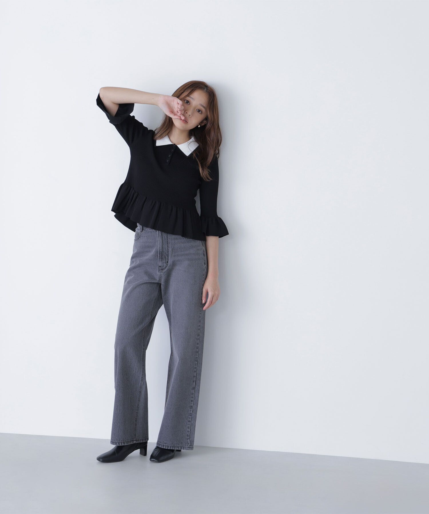  「ダブルカラーペプラムニット」|ニット・セーター|