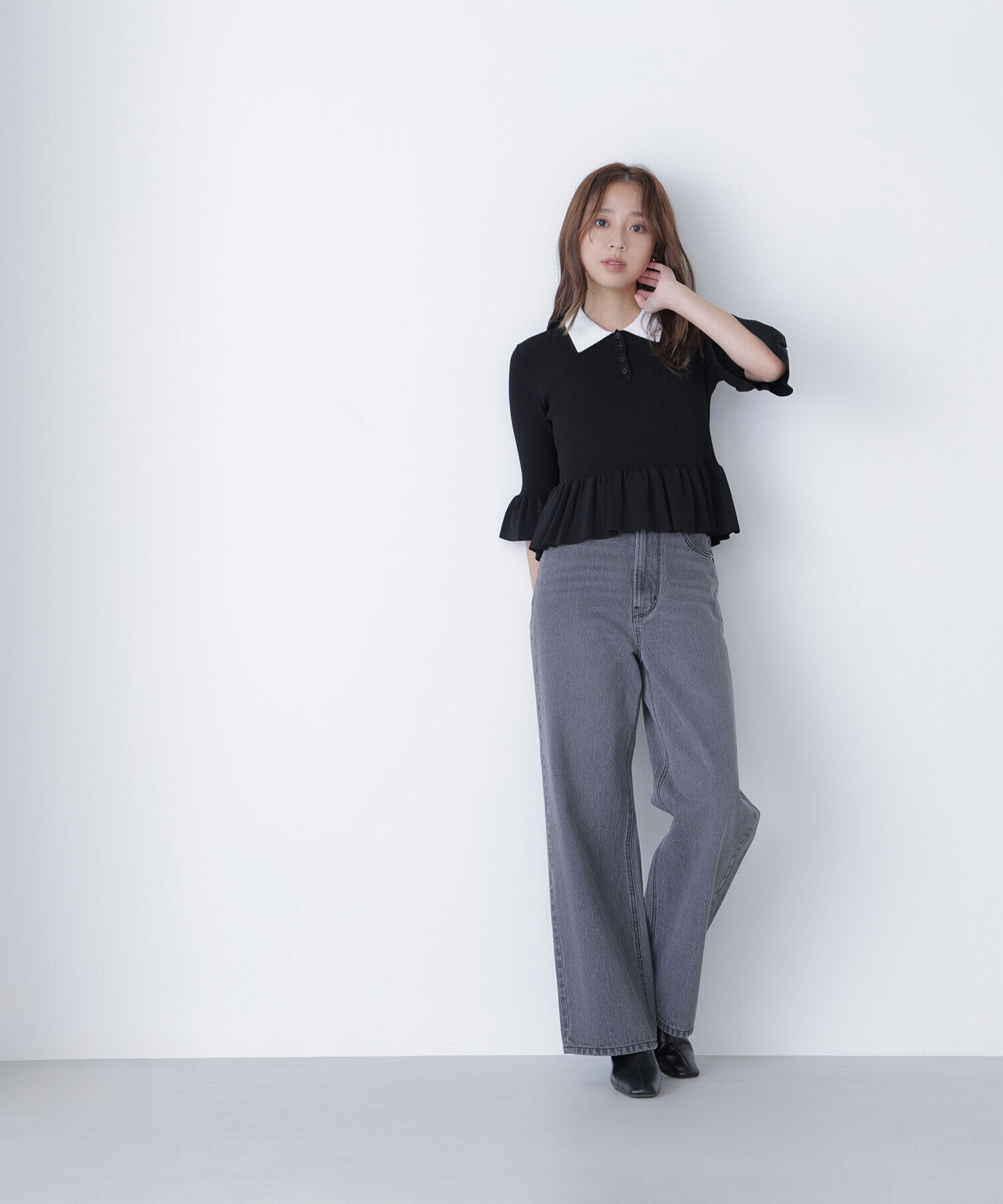  「ダブルカラーペプラムニット」|ニット・セーター|