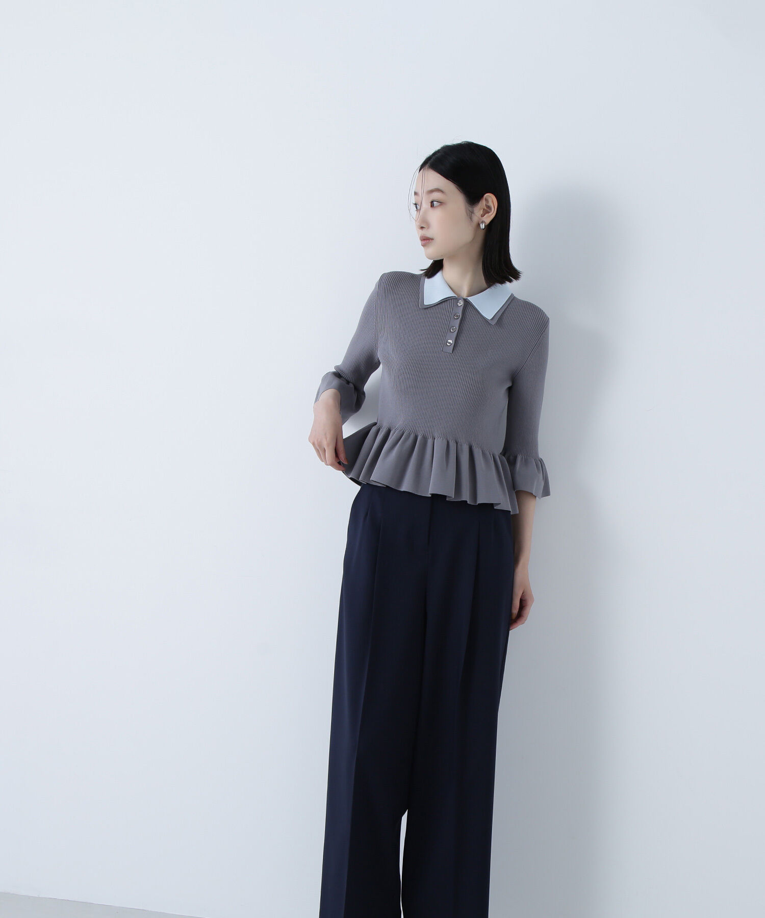  「ダブルカラーペプラムニット」|ニット・セーター|