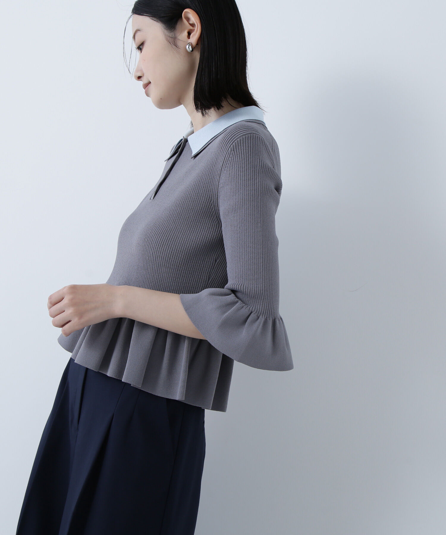  「ダブルカラーペプラムニット」|ニット・セーター|