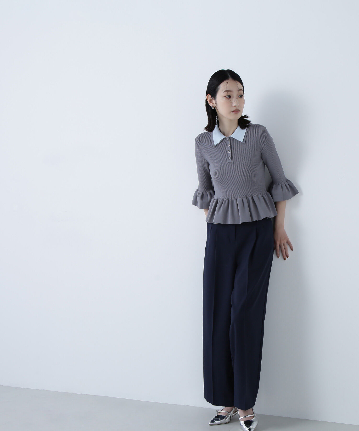  「ダブルカラーペプラムニット」|ニット・セーター|