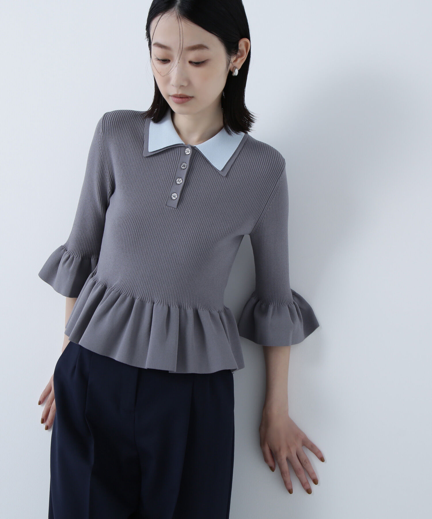  「ダブルカラーペプラムニット」|ニット・セーター|