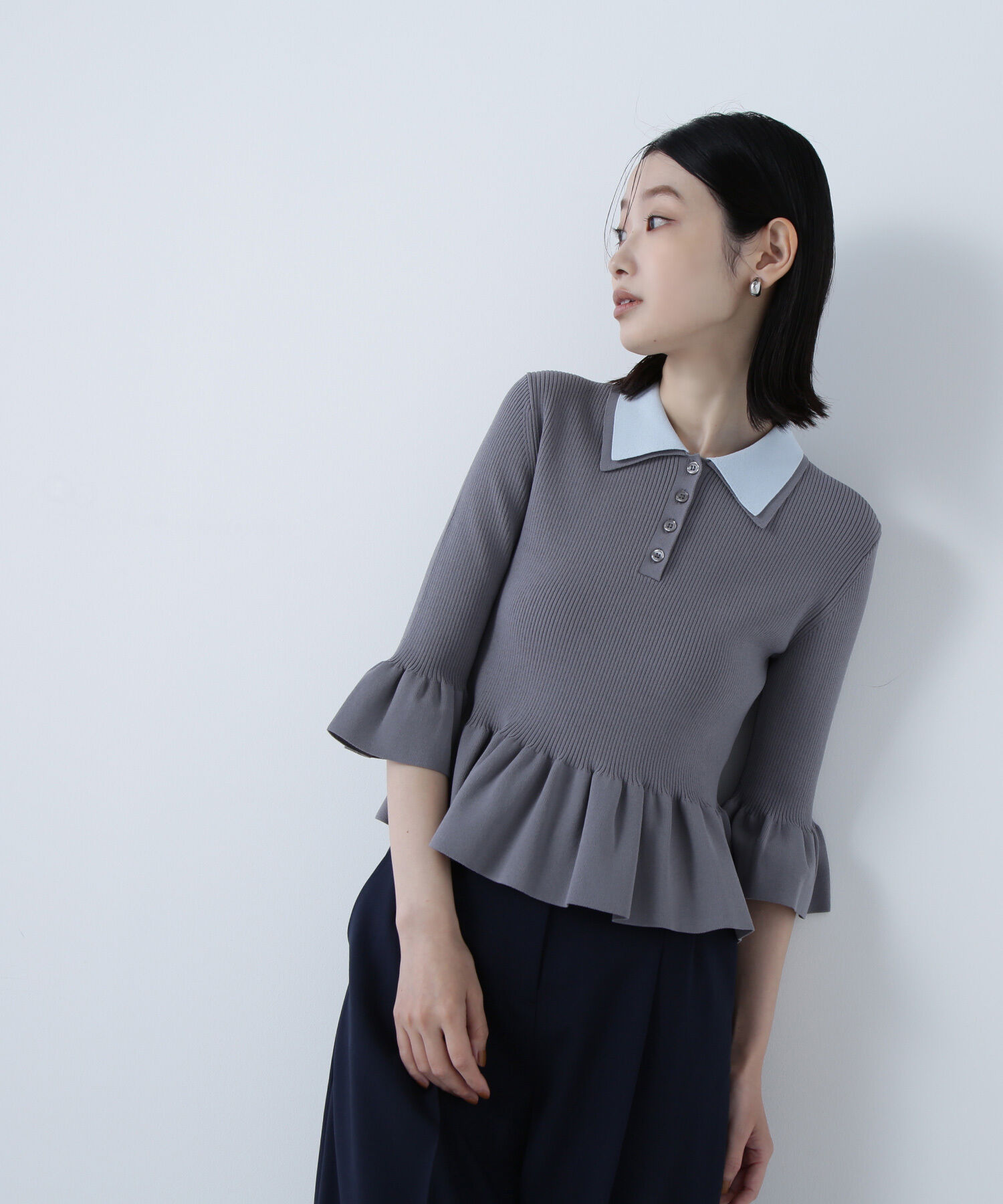  「ダブルカラーペプラムニット」|ニット・セーター|