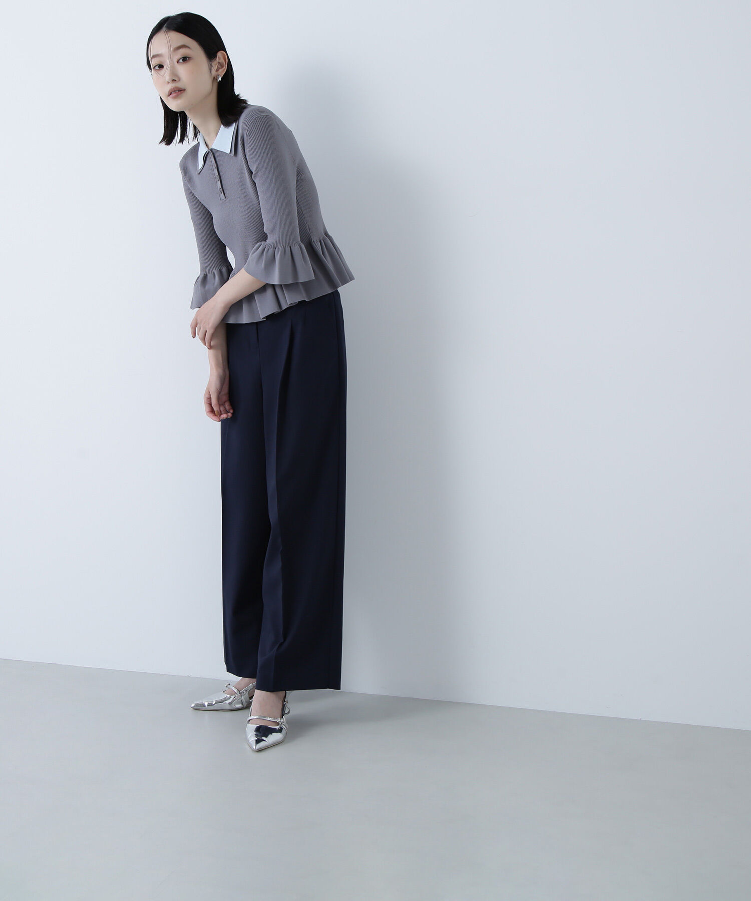  「ダブルカラーペプラムニット」|ニット・セーター|