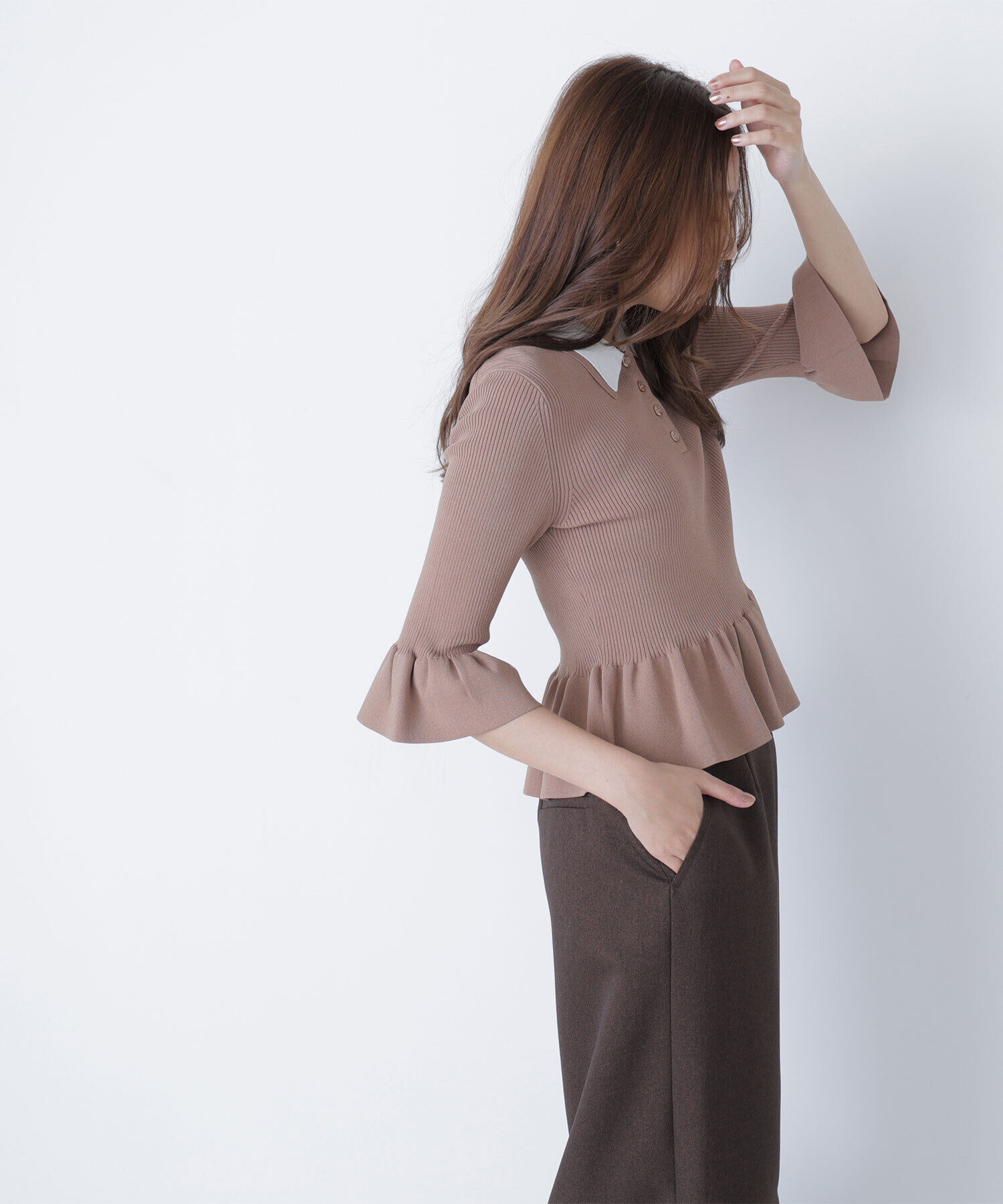  「ダブルカラーペプラムニット」|ニット・セーター|