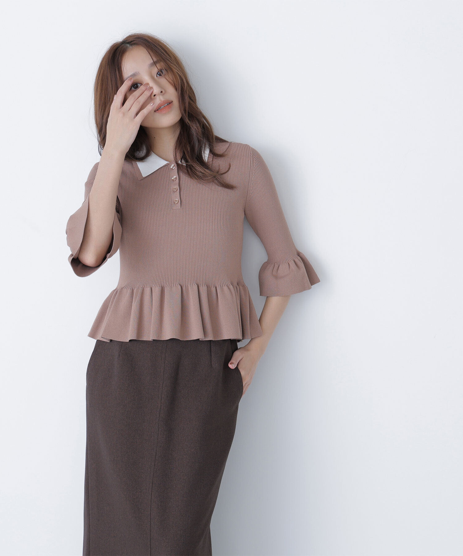  「ダブルカラーペプラムニット」|ニット・セーター|