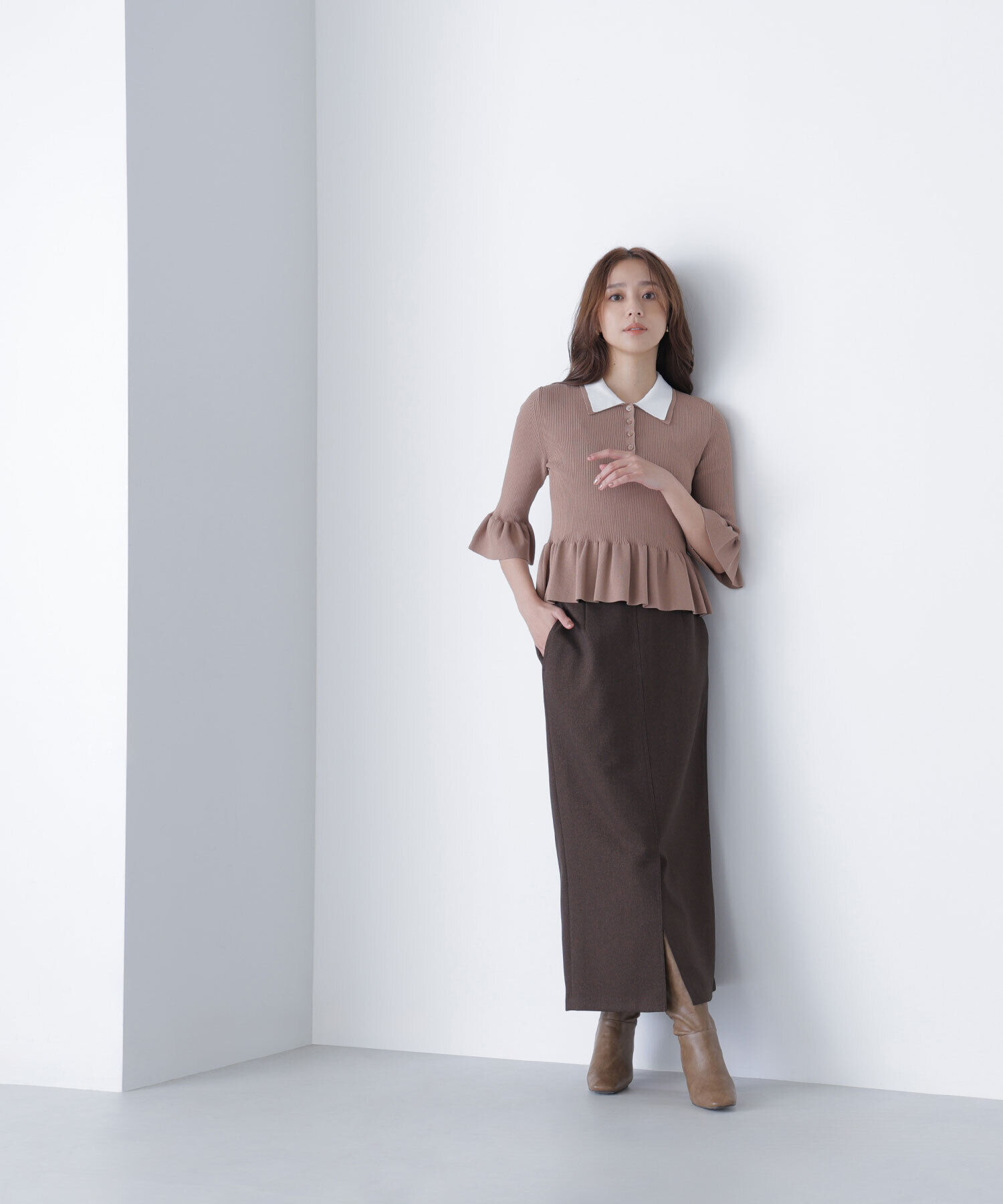  「ダブルカラーペプラムニット」|ニット・セーター|