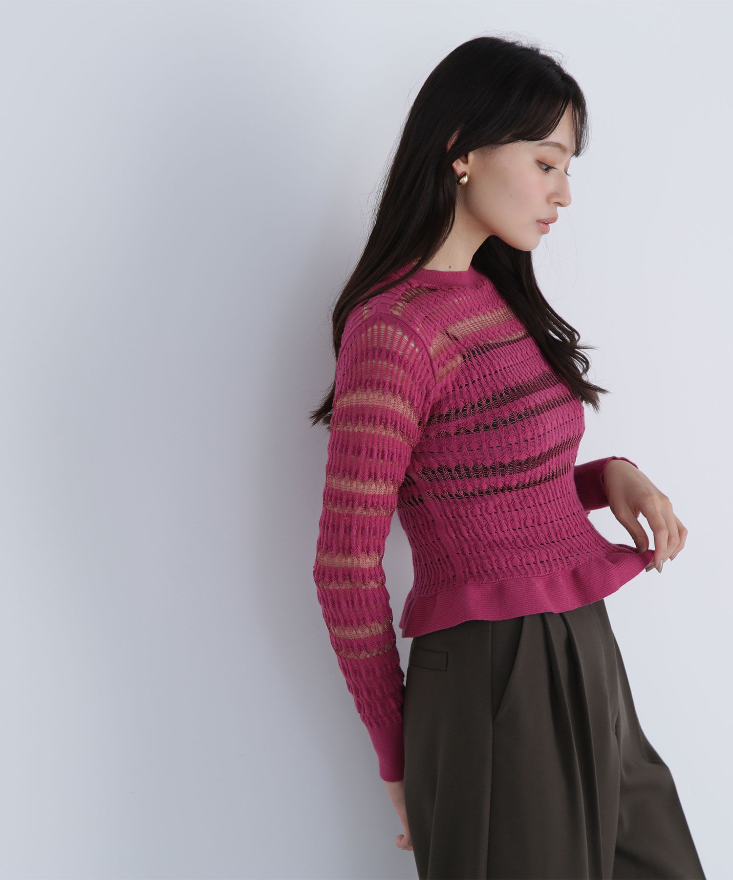  「シアークロシェニット」|ニット・セーター|ベリーピンク1